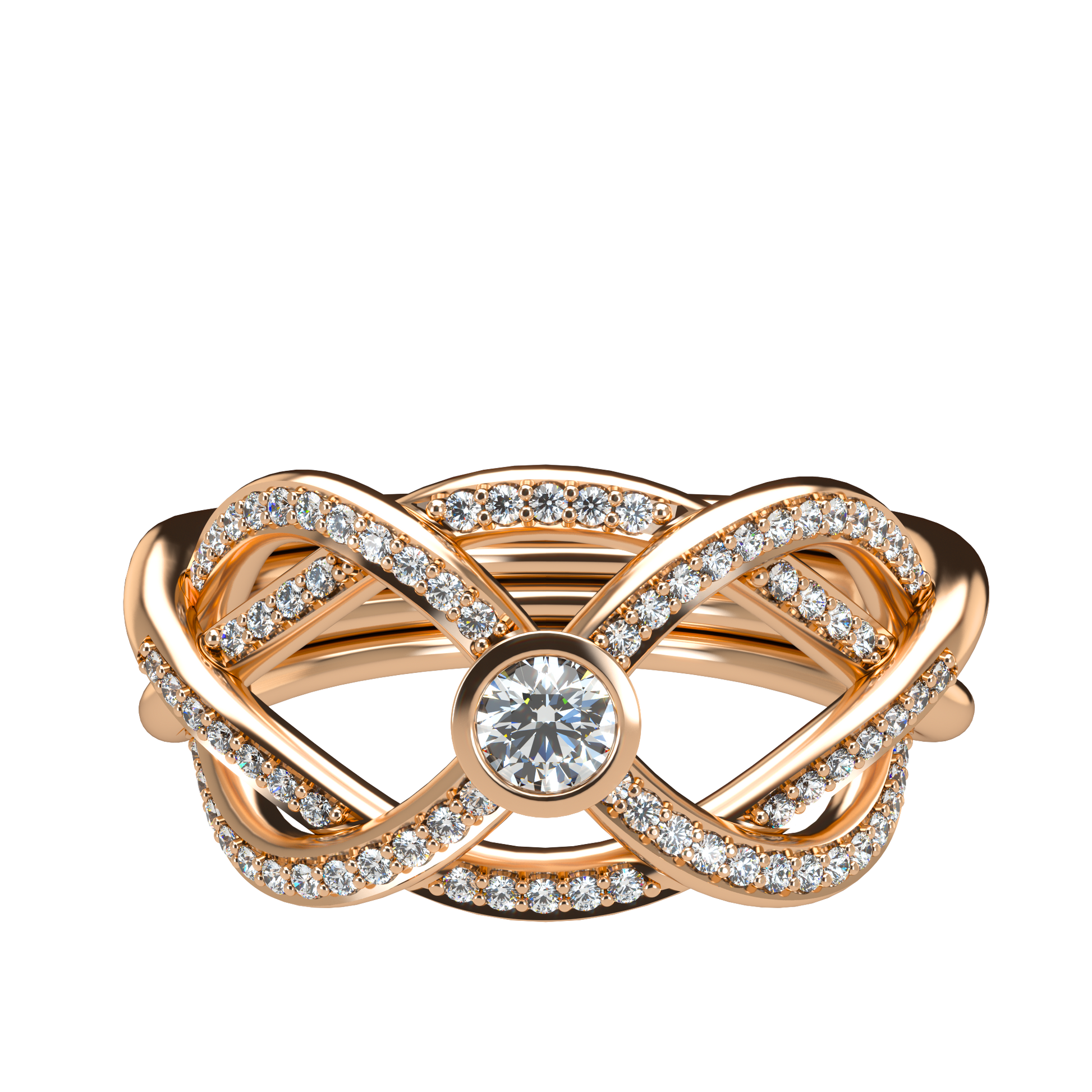 Puzzle ring with diamond pavé and round diamond bezel - ™ Joaillerie VCL