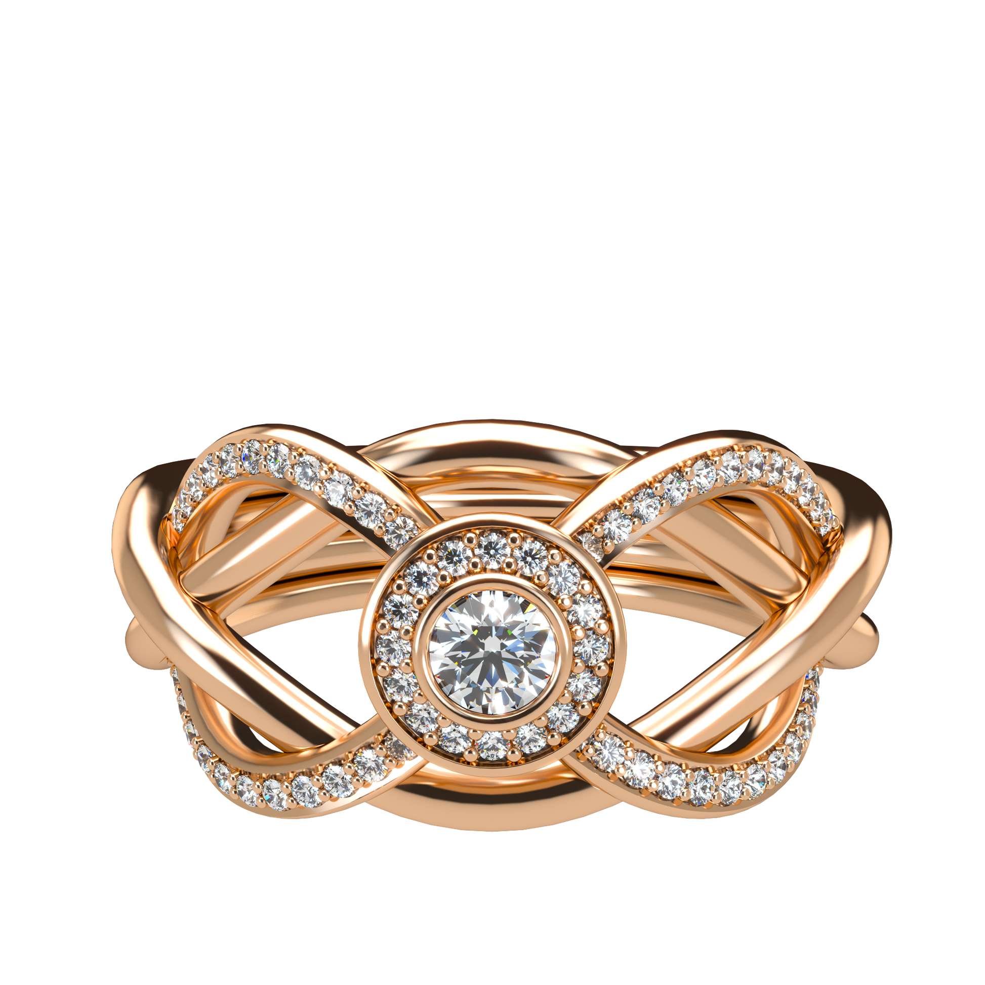 Puzzle ring half diamond pavé halo diamond setting - ™ Joaillerie VCL