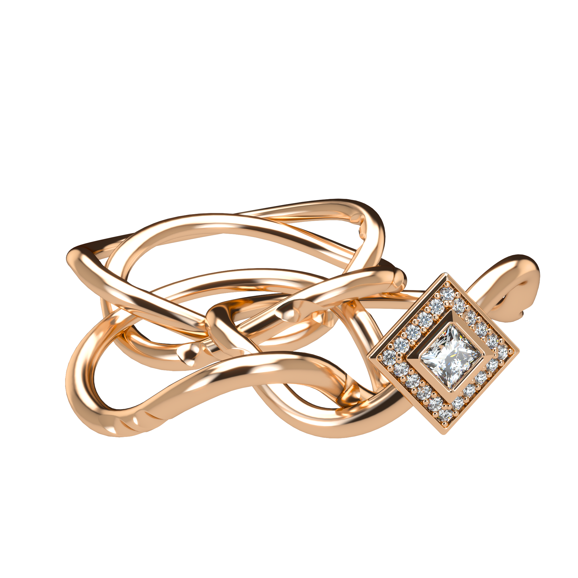 Classic puzzle ring with princess cut diamond halo setting - ™ Joaillerie VCL