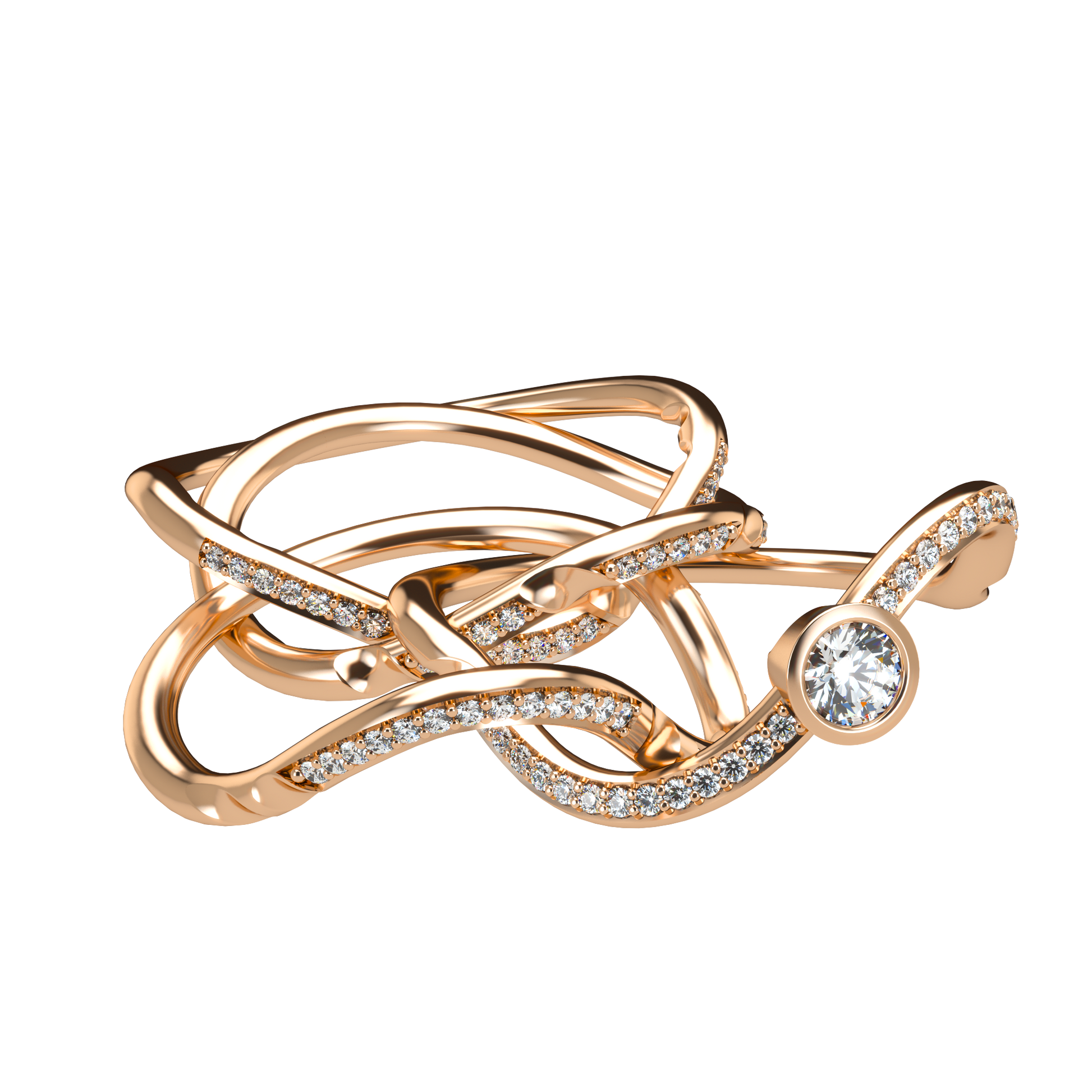 Puzzle ring with diamond pavé and round diamond bezel - ™ Joaillerie VCL