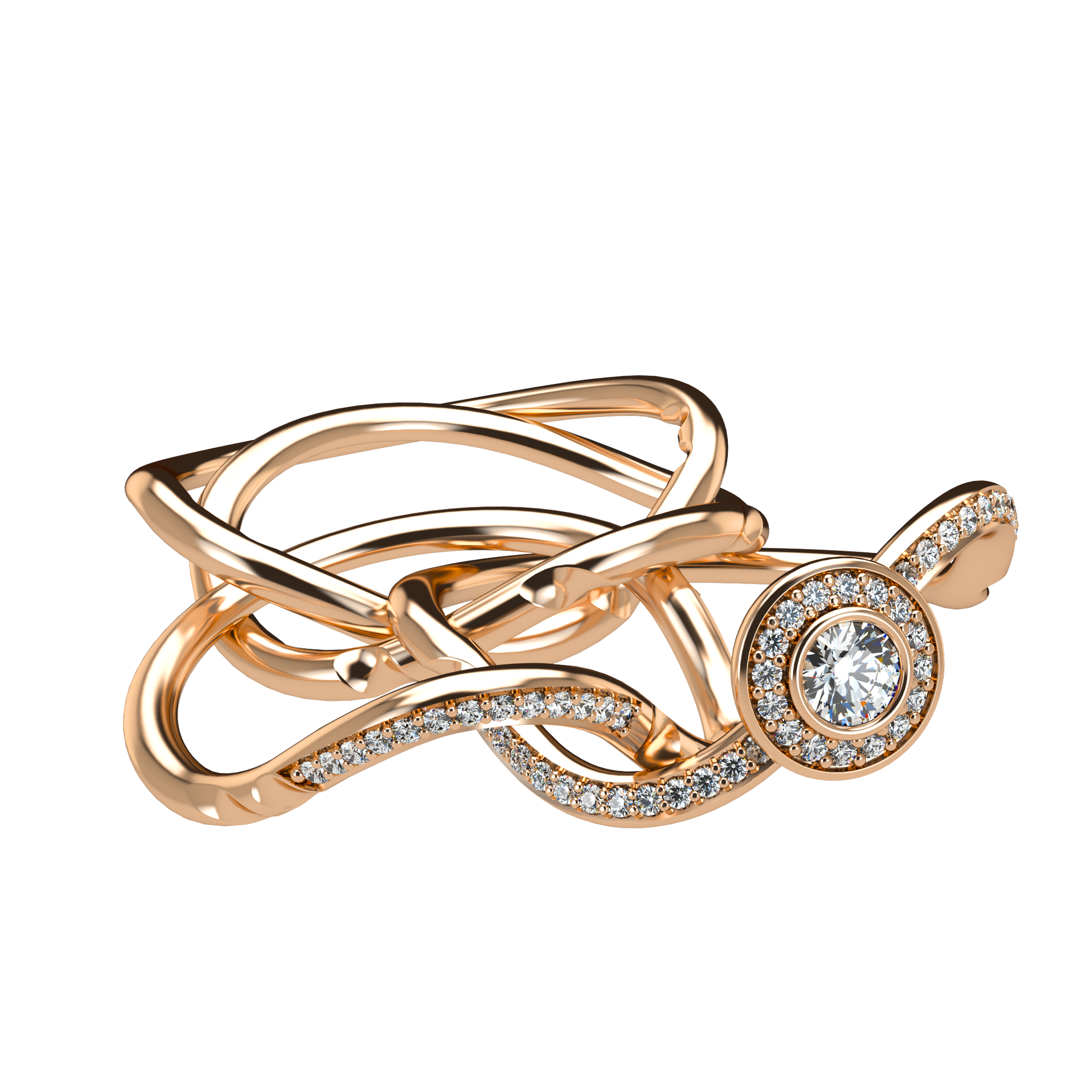 Puzzle ring half diamond pavé halo diamond setting - ™ Joaillerie VCL