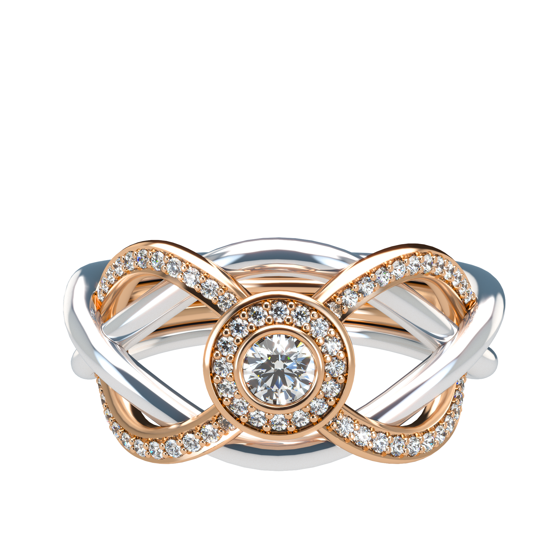 Puzzle ring half diamond pavé halo diamond setting - ™ Joaillerie VCL