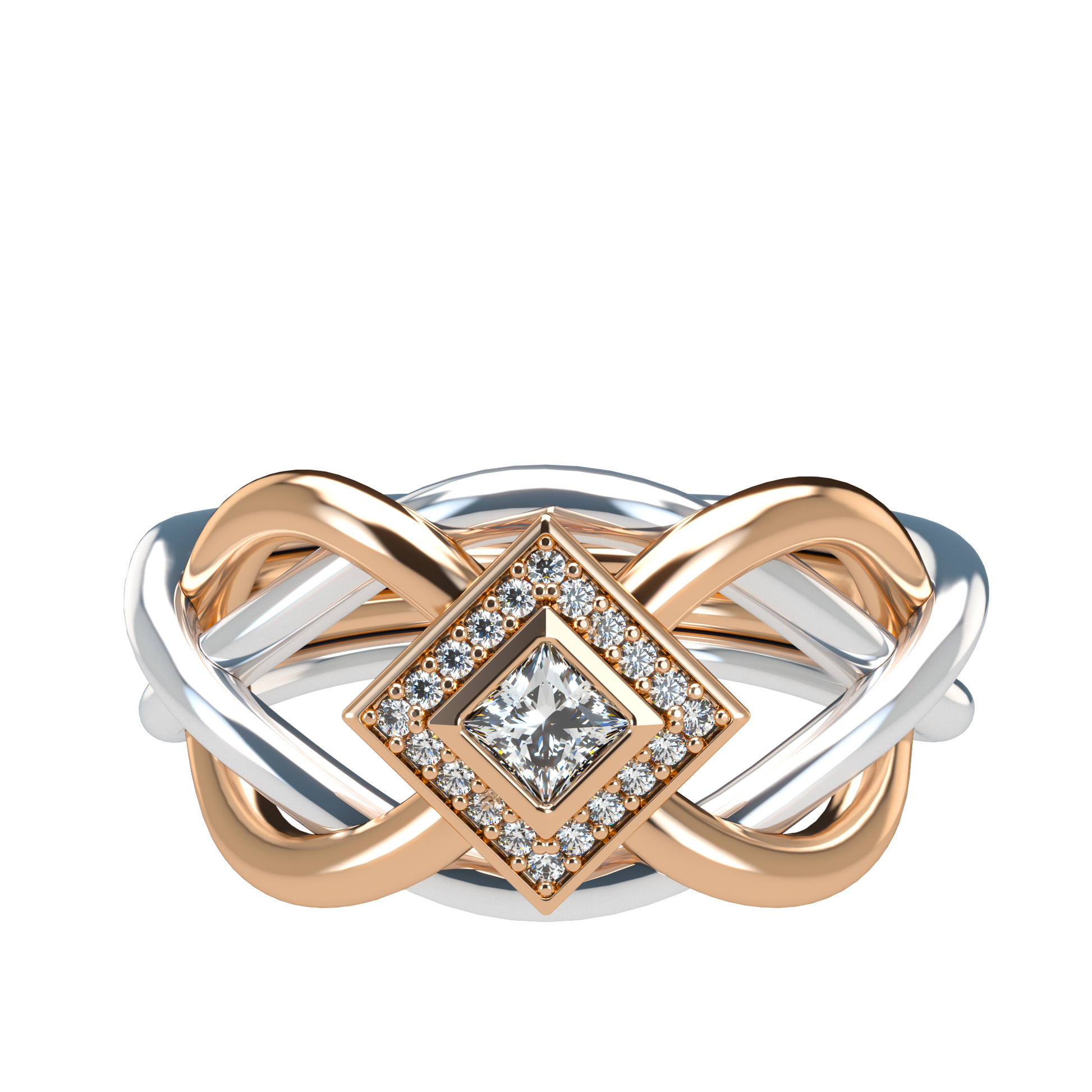 Classic puzzle ring with princess cut diamond halo setting - ™ Joaillerie VCL