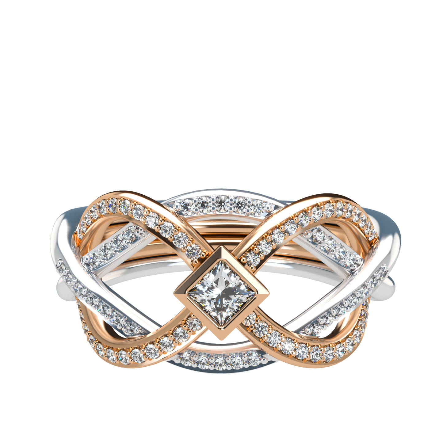 Puzzle ring with Full diamond pavé and princess cut diamond Bezel - ™ Joaillerie VCL