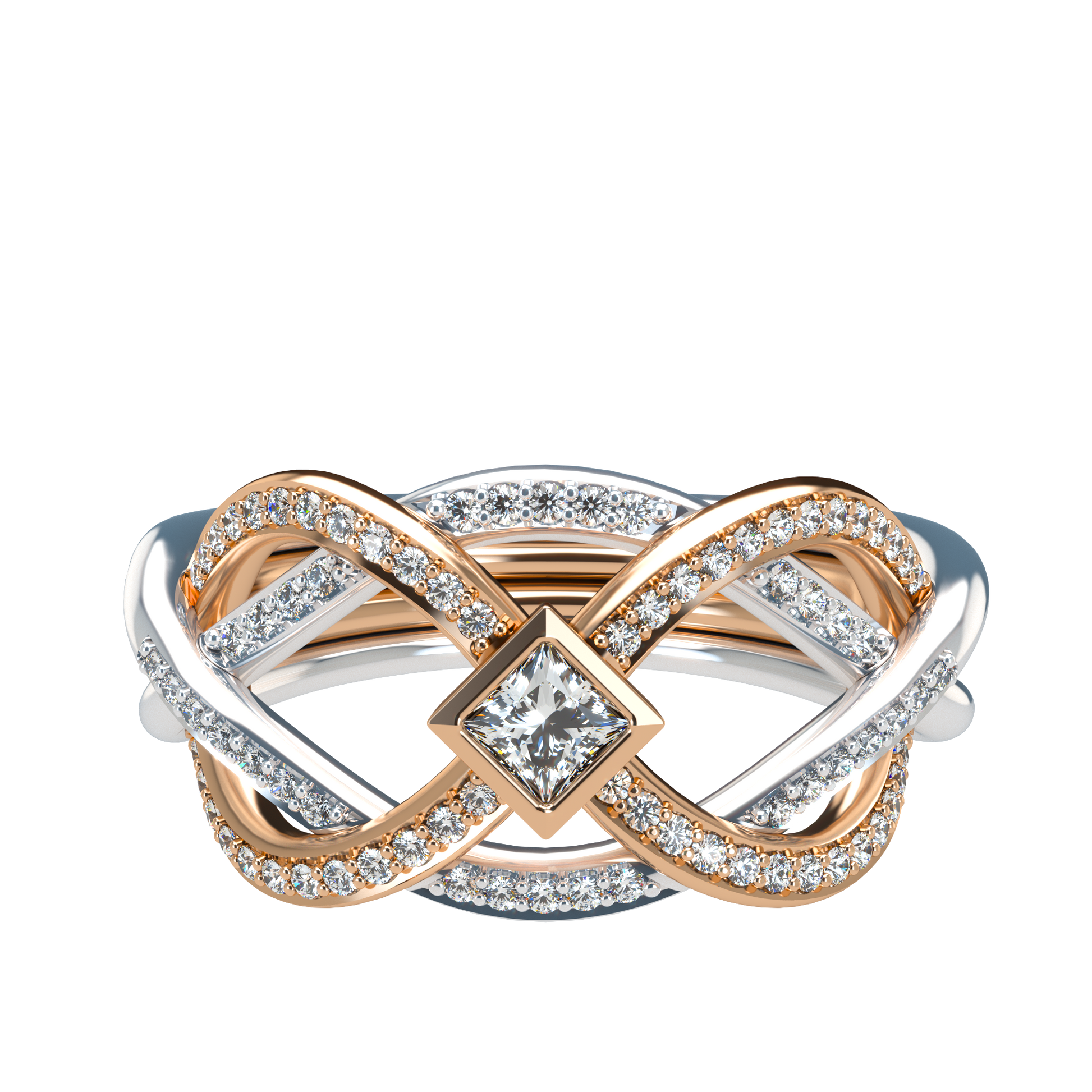 Puzzle ring with Full diamond pavé and princess cut diamond Bezel - ™ Joaillerie VCL