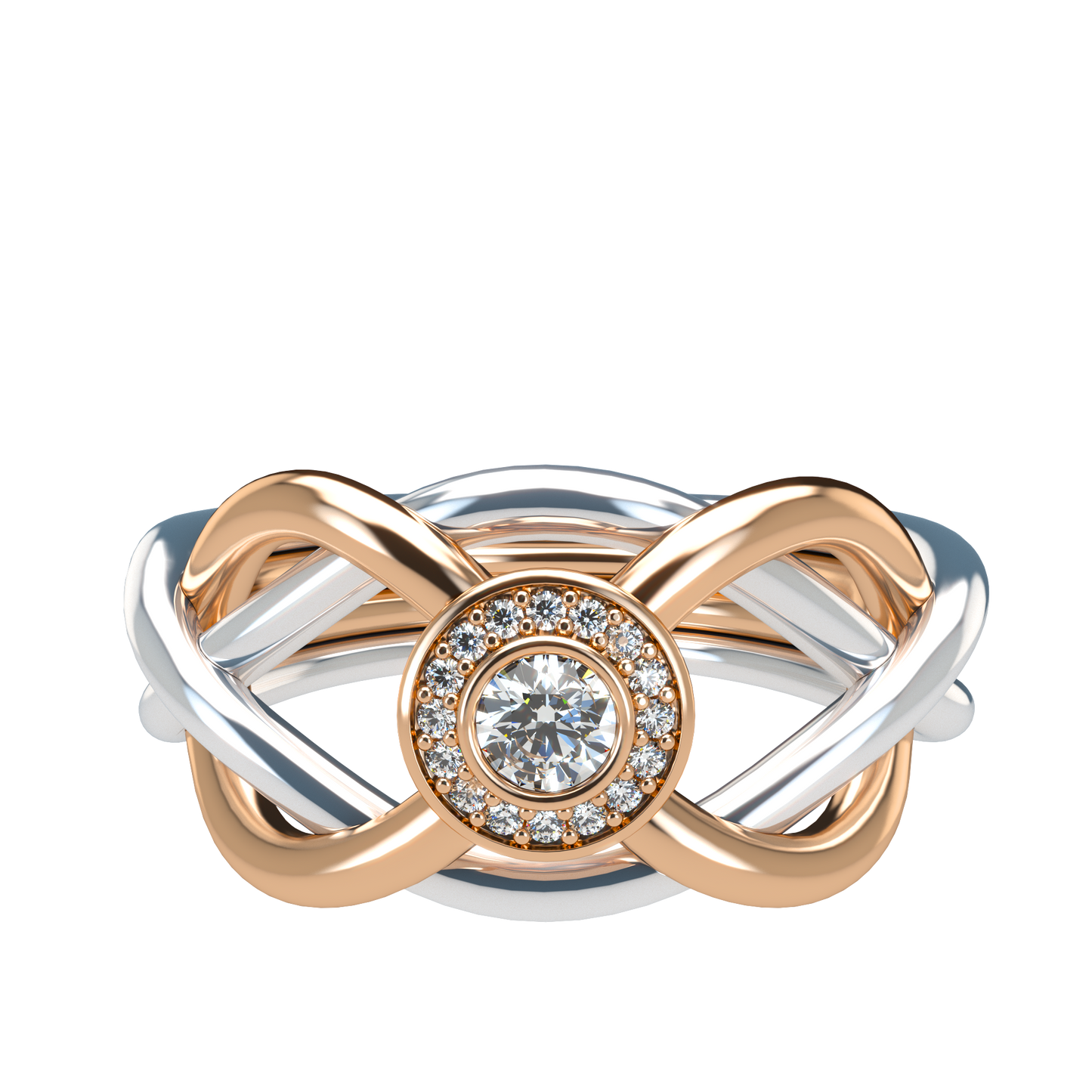 Classic puzzle ring with central halo diamond - ™ Joaillerie VCL