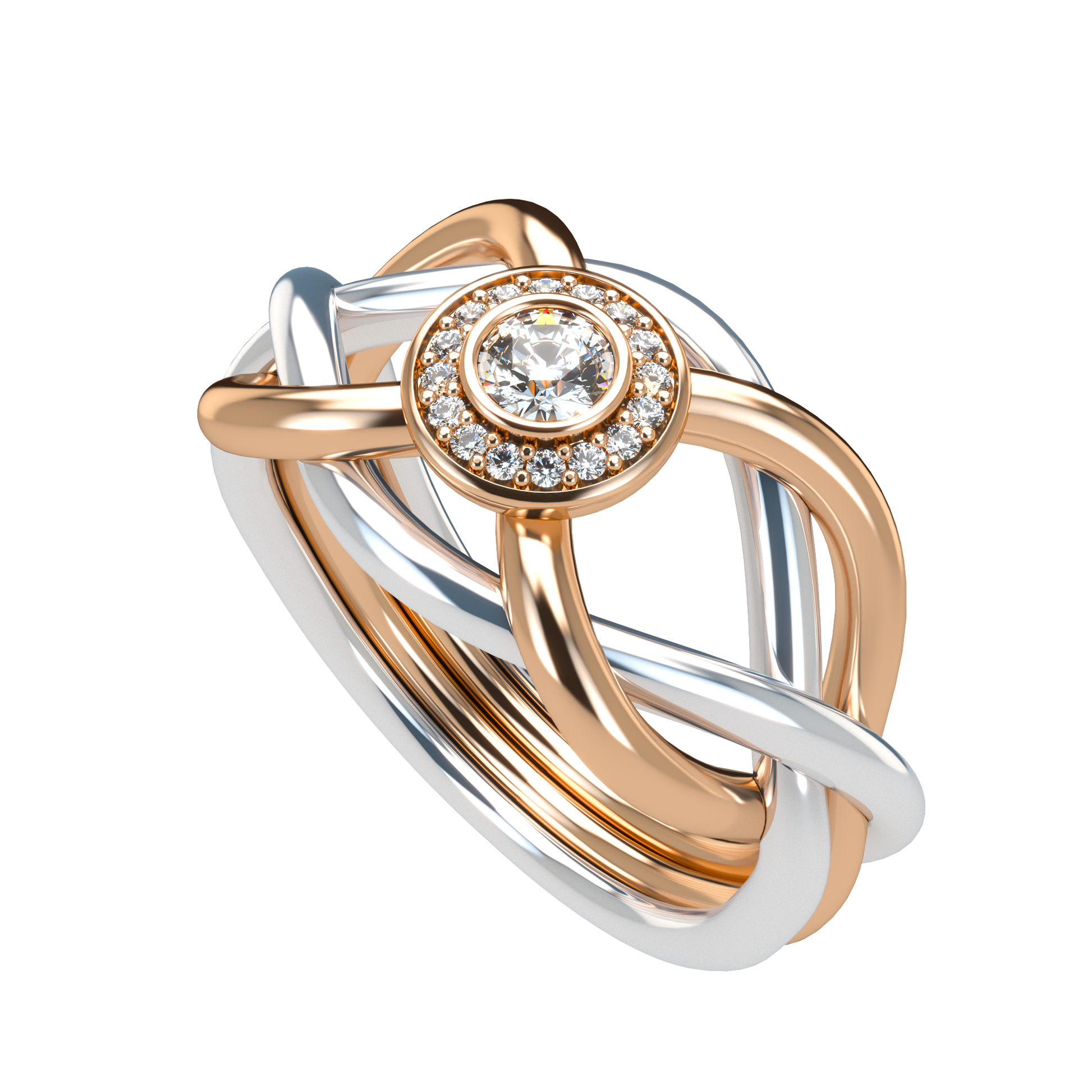 Classic puzzle ring with central halo diamond - ™ Joaillerie VCL