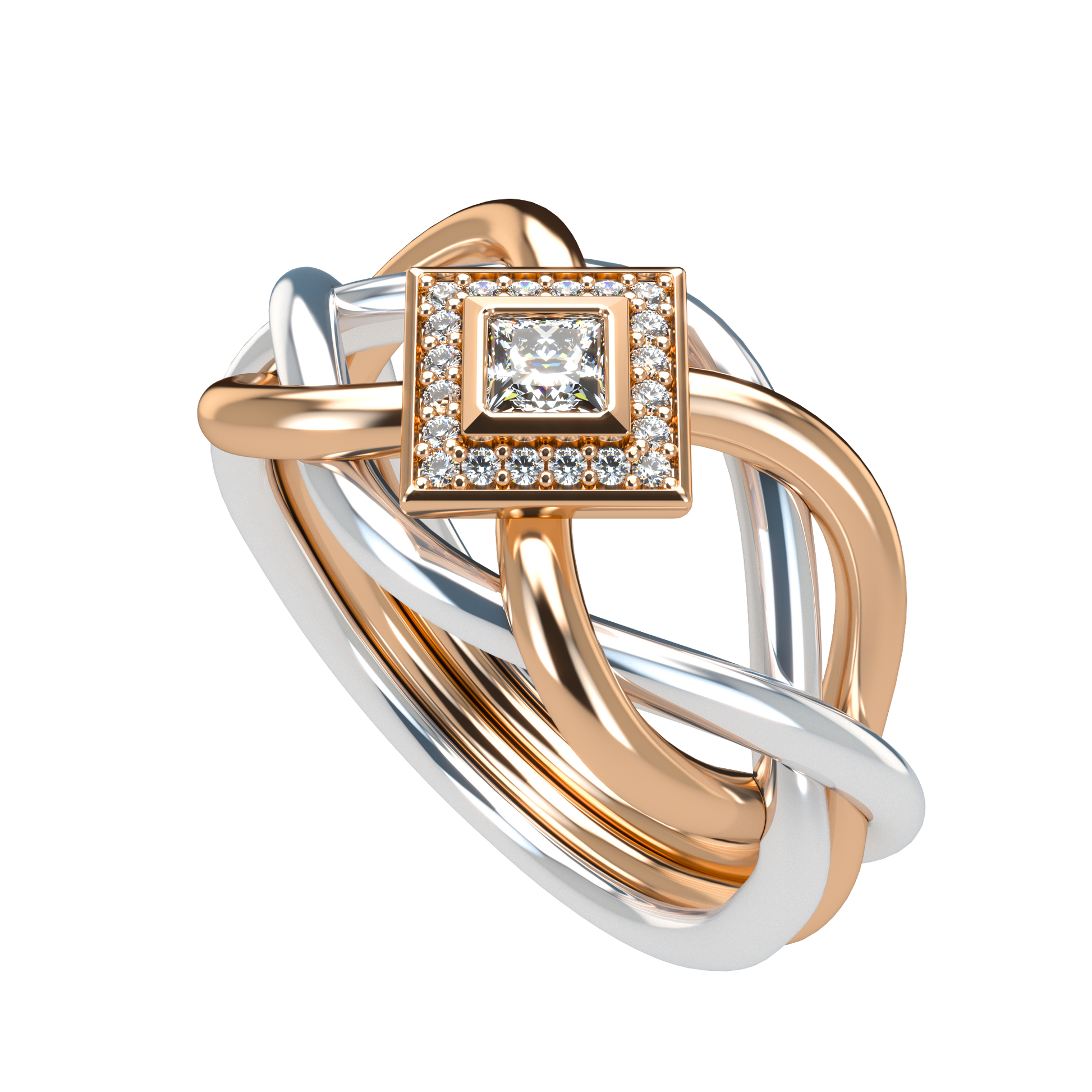Classic puzzle ring with princess cut diamond halo setting - ™ Joaillerie VCL