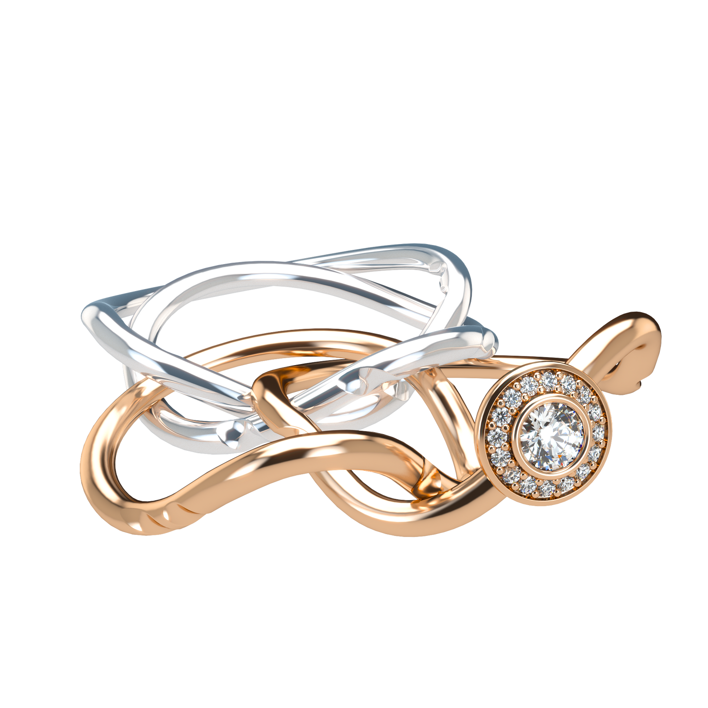 Classic puzzle ring with central halo diamond - ™ Joaillerie VCL
