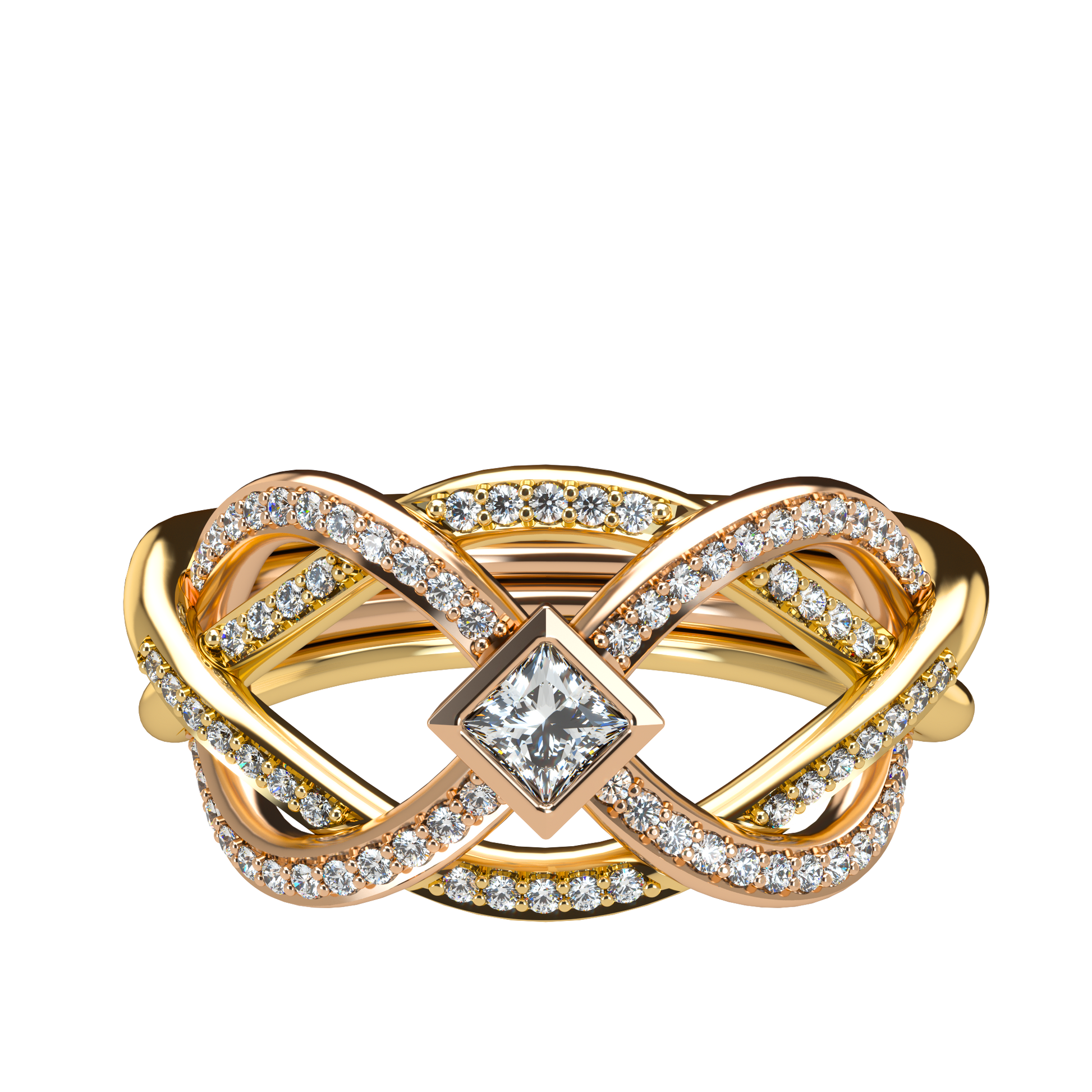 Puzzle ring with Full diamond pavé and princess cut diamond Bezel - ™ Joaillerie VCL