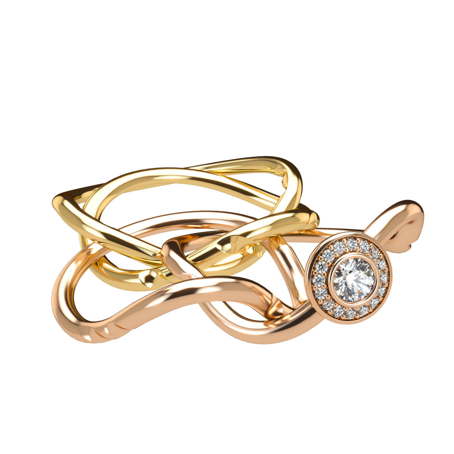 Classic puzzle ring with central halo diamond - ™ Joaillerie VCL