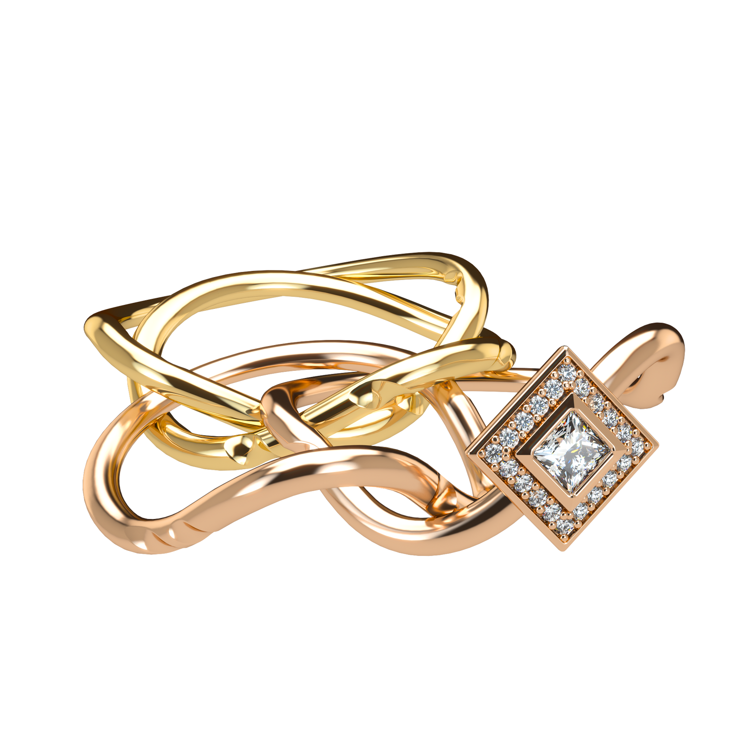 Classic puzzle ring with princess cut diamond halo setting - ™ Joaillerie VCL