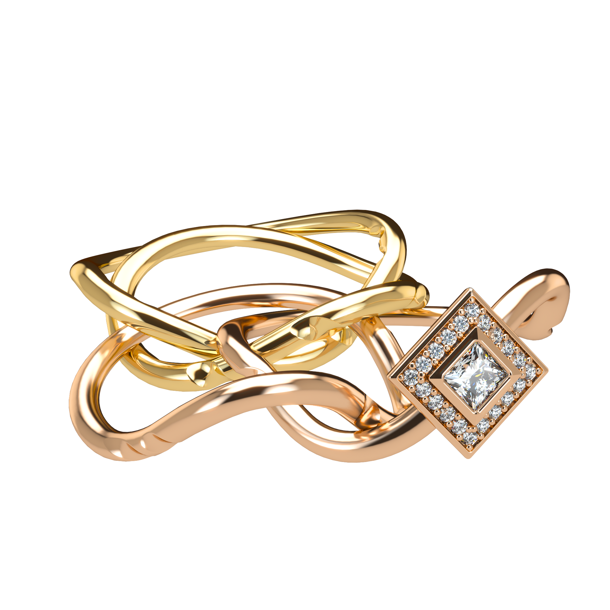 Classic puzzle ring with princess cut diamond halo setting - ™ Joaillerie VCL