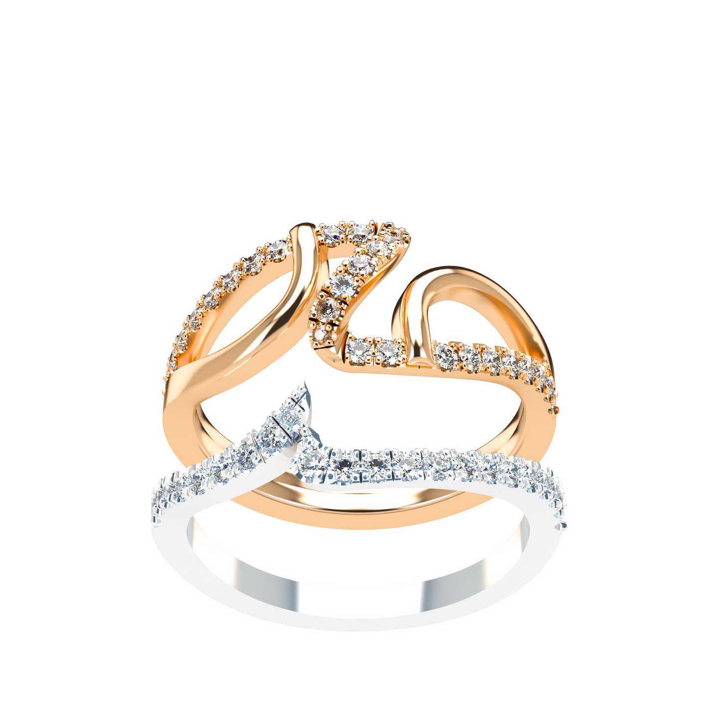 Jessica interlocking engagement ring set with diamond pavé 18Kt gold