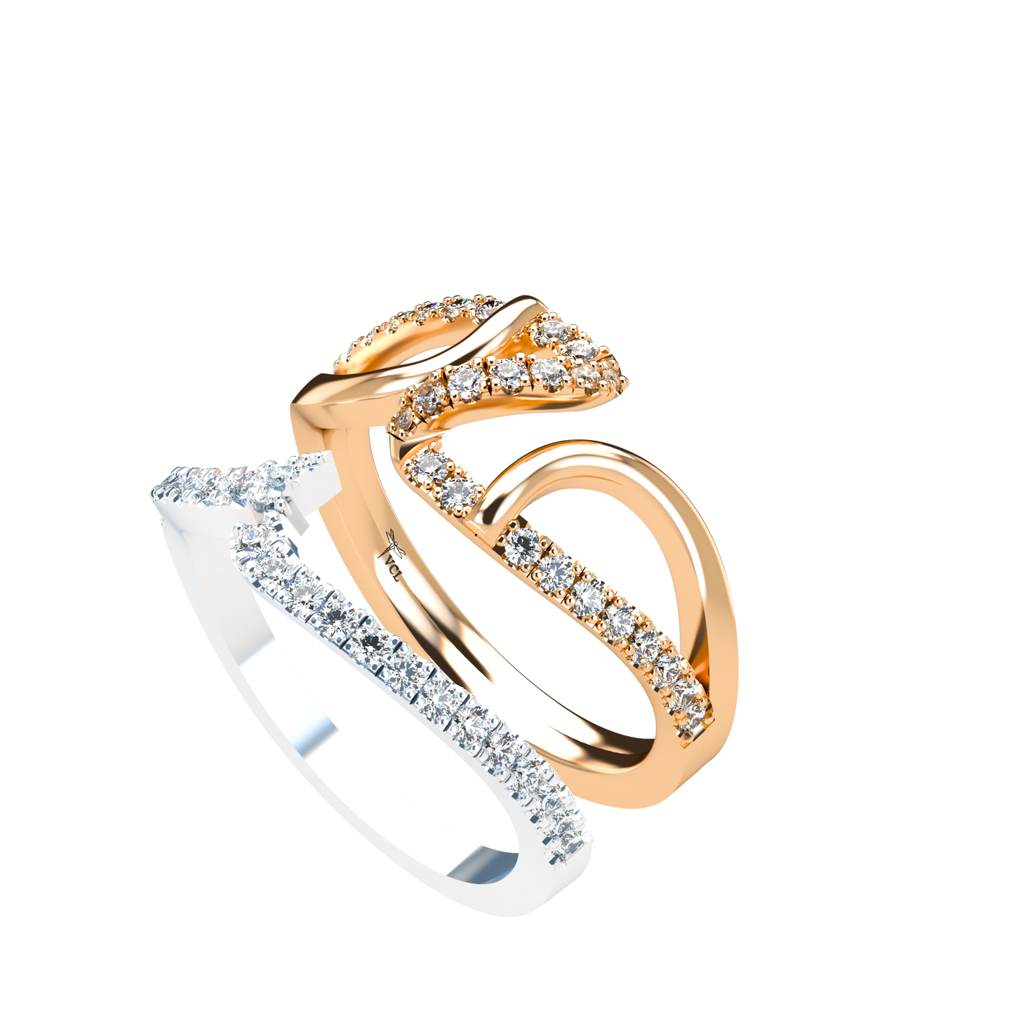 Jessica interlocking engagement ring set with diamond pavé 18Kt gold