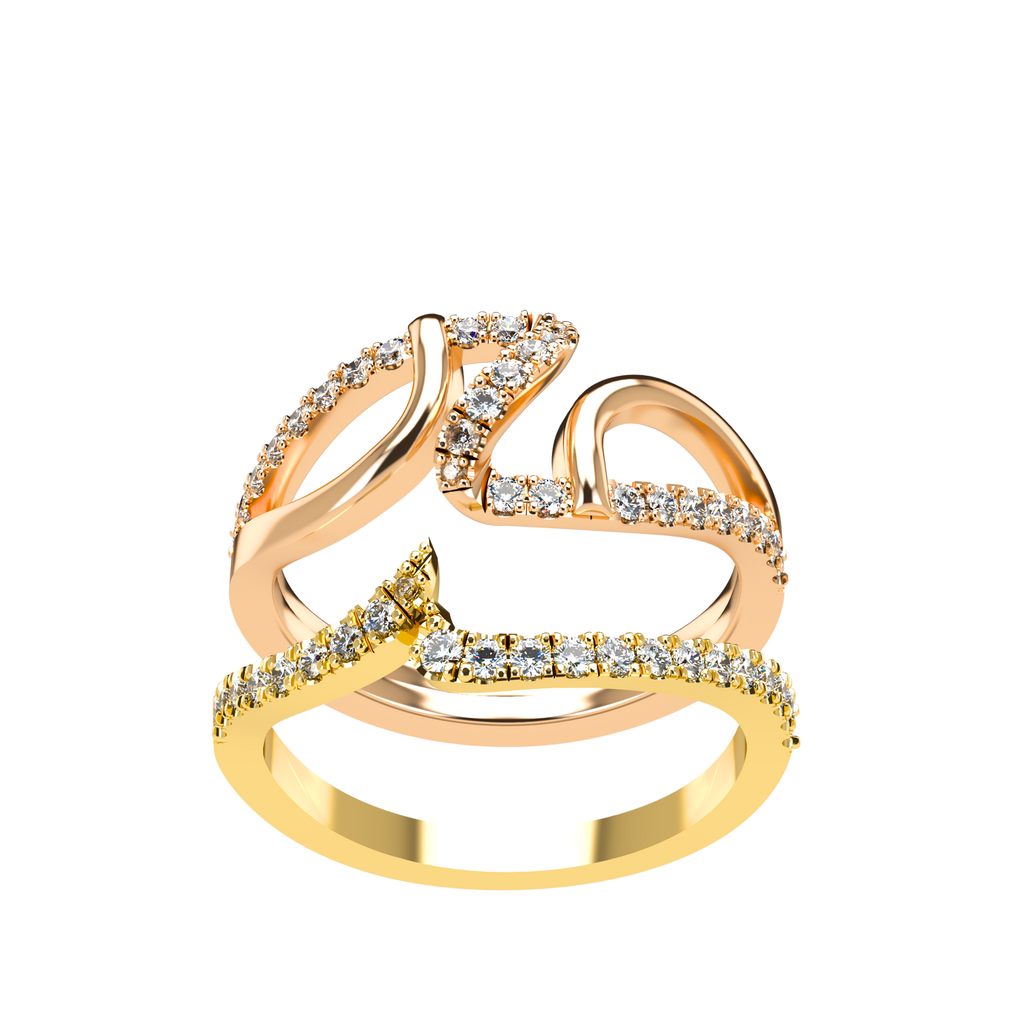 Jessica interlocking engagement ring set with diamond pavé 18Kt gold