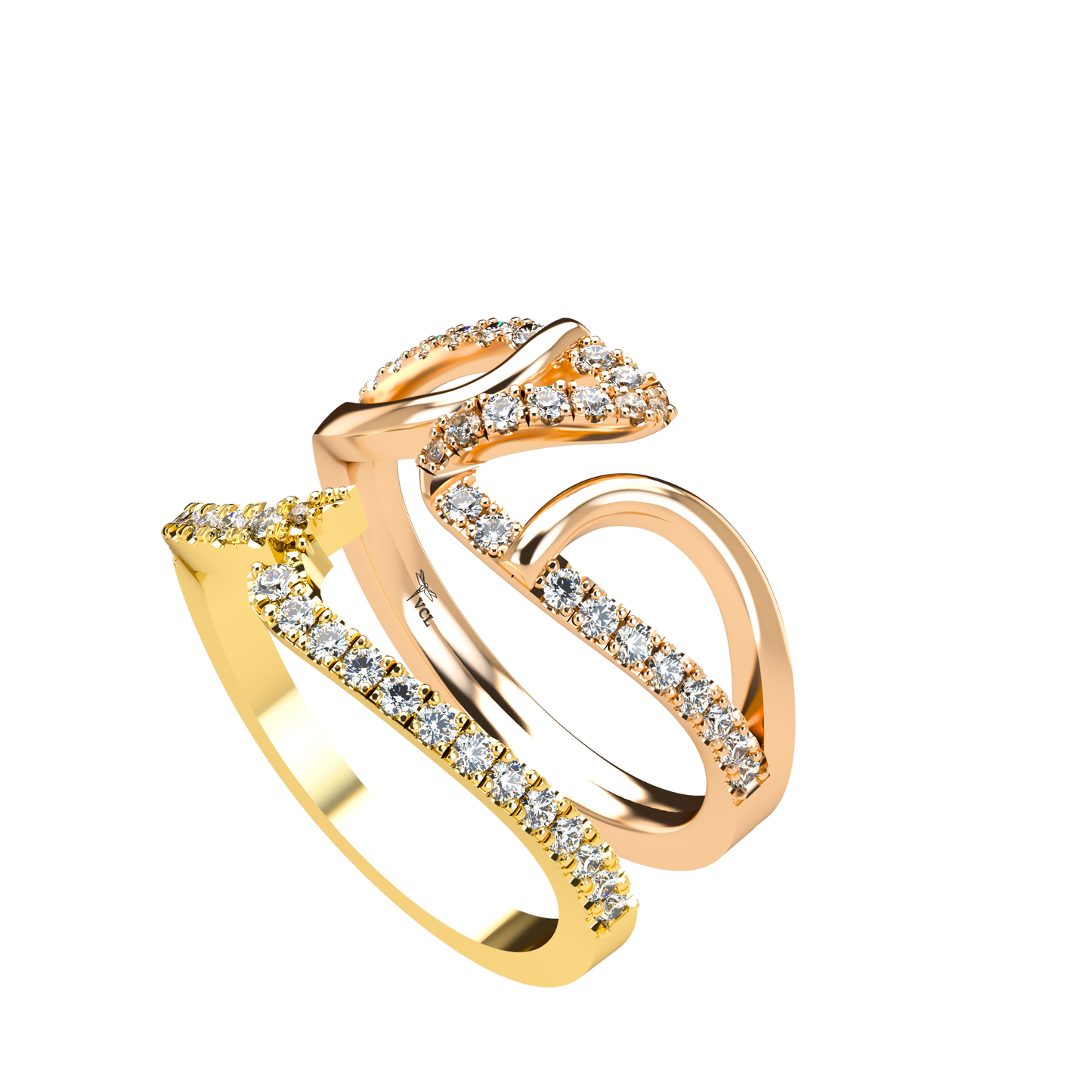 Jessica interlocking engagement ring set with diamond pavé 18Kt gold