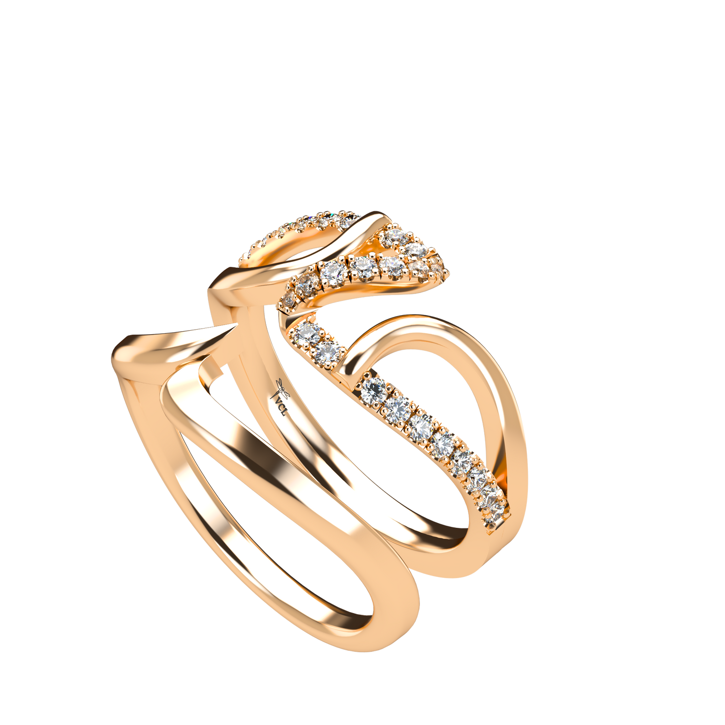 Jessica interlocking engagement ring set with diamond pavé 18Kt gold