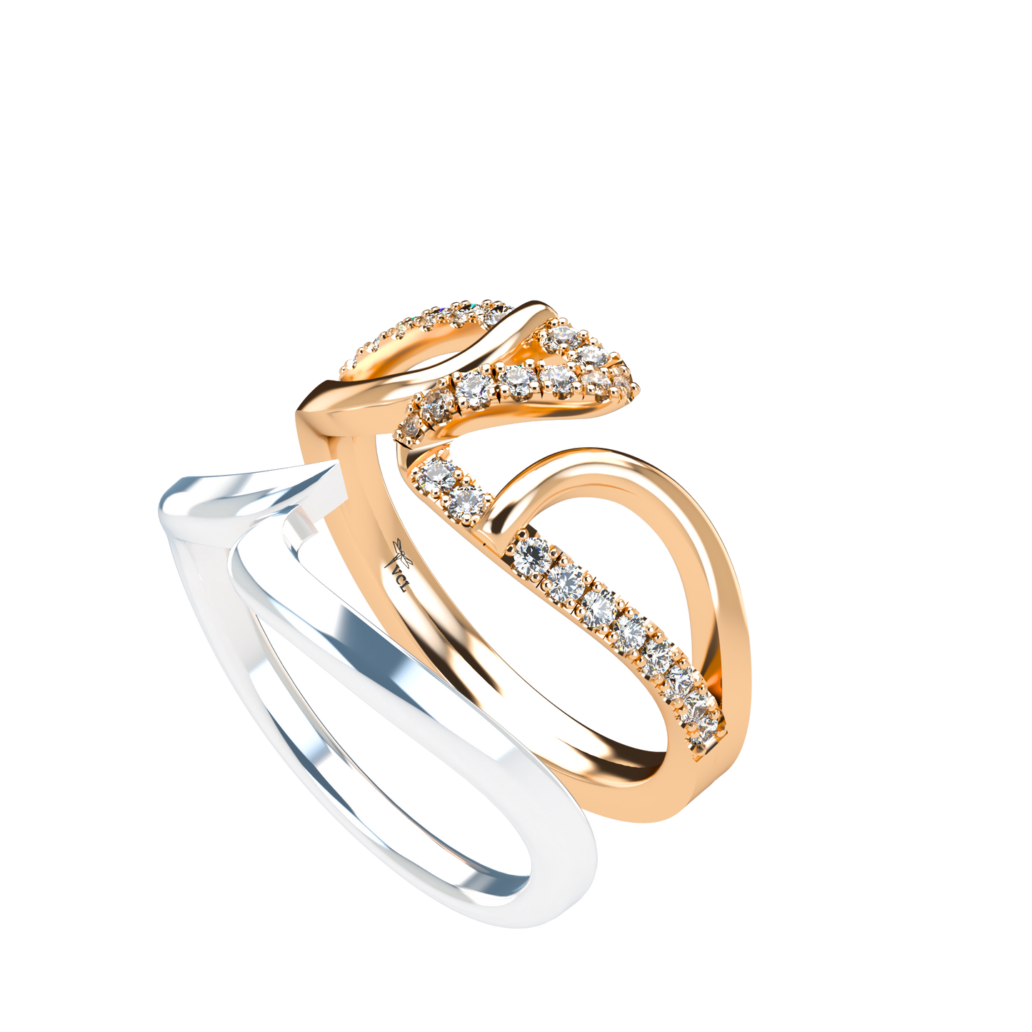 Jessica interlocking engagement ring set with diamond pavé 18Kt gold