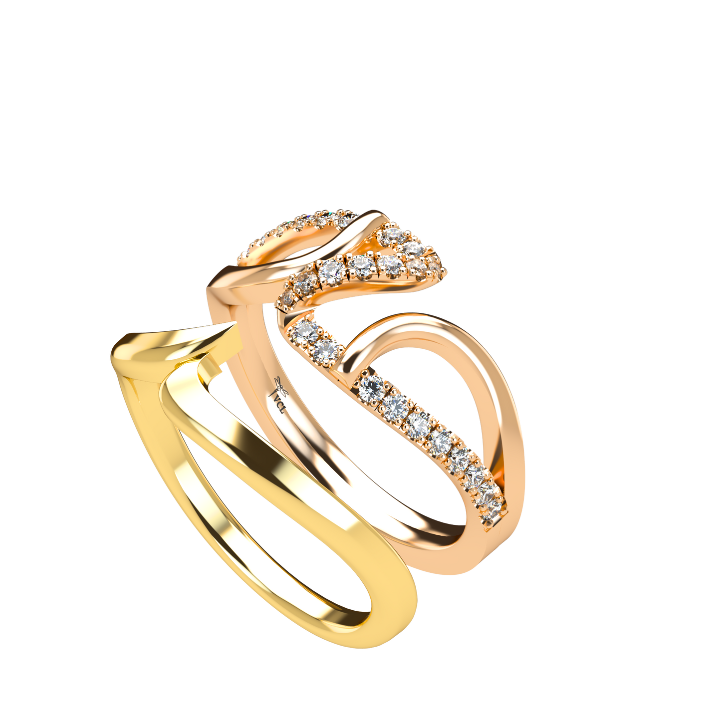Jessica interlocking engagement ring set with diamond pavé 18Kt gold