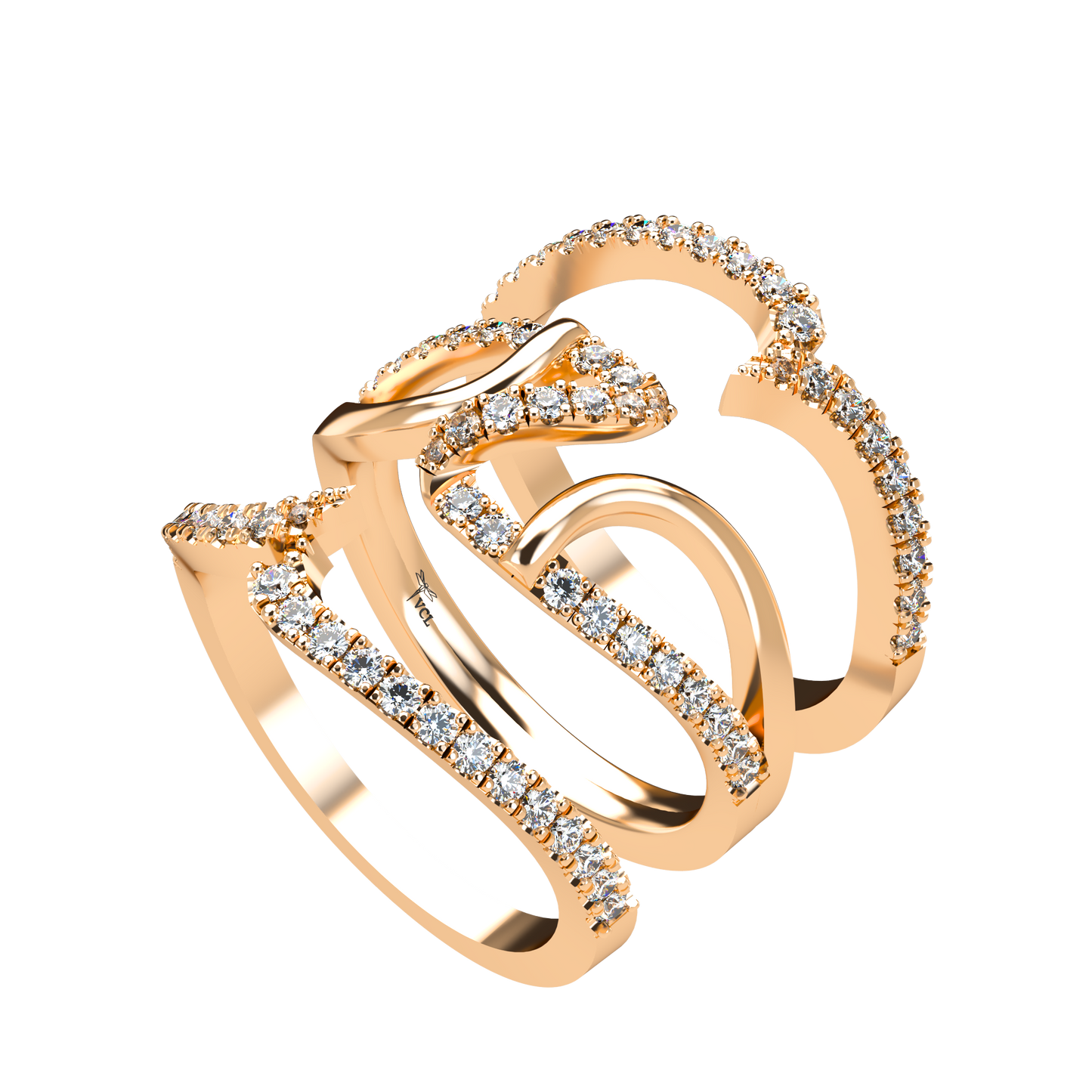Jessica interlocking engagement ring set with diamond pavé 18Kt gold