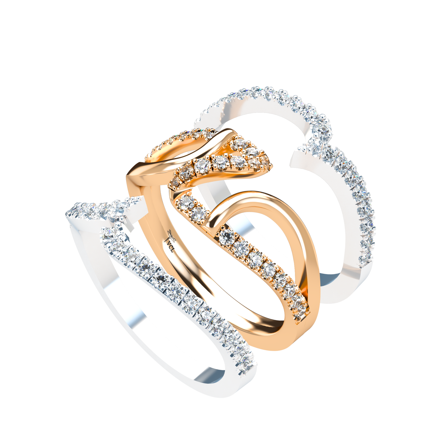 Jessica interlocking engagement ring set with diamond pavé 18Kt gold