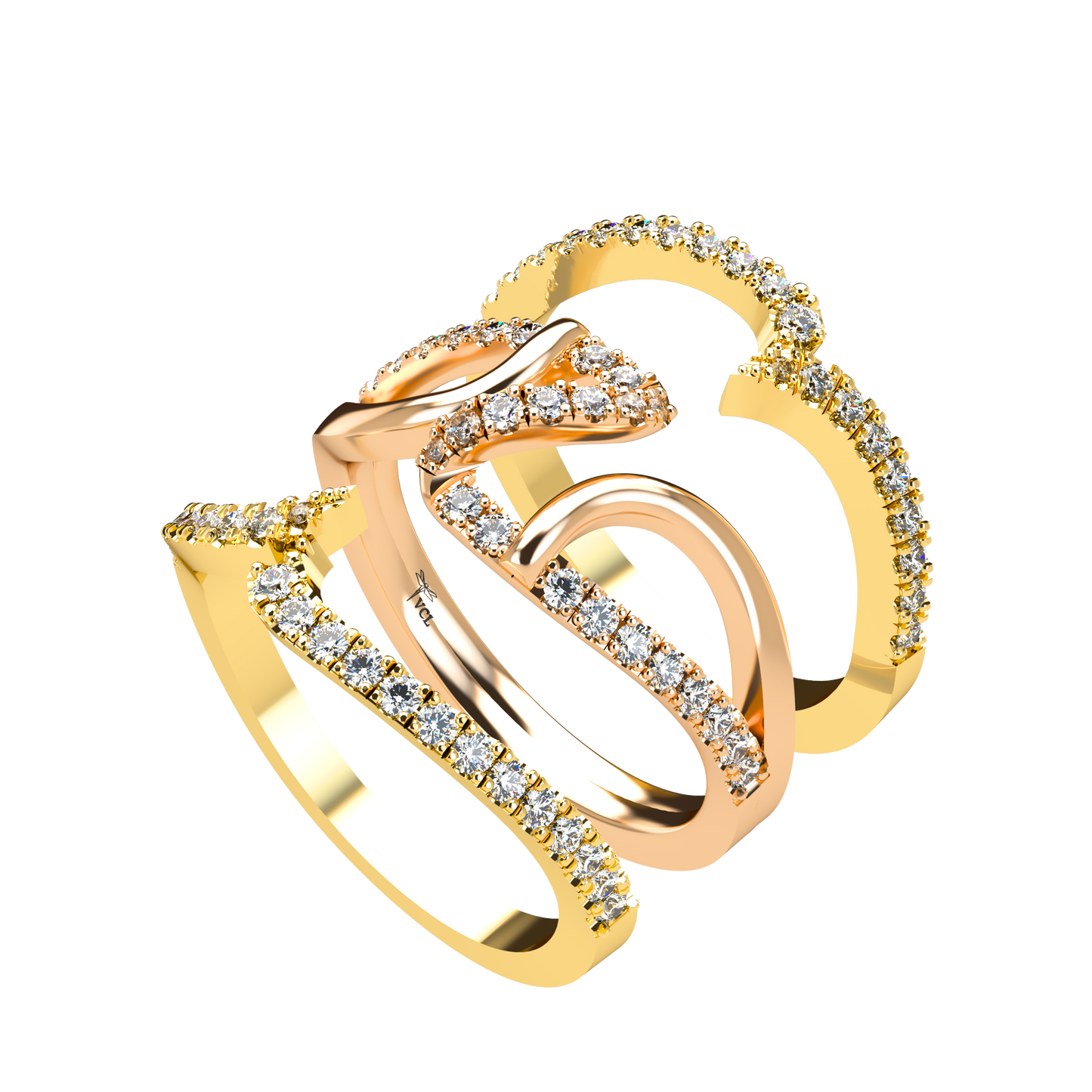 Jessica interlocking engagement ring set with diamond pavé 18Kt gold