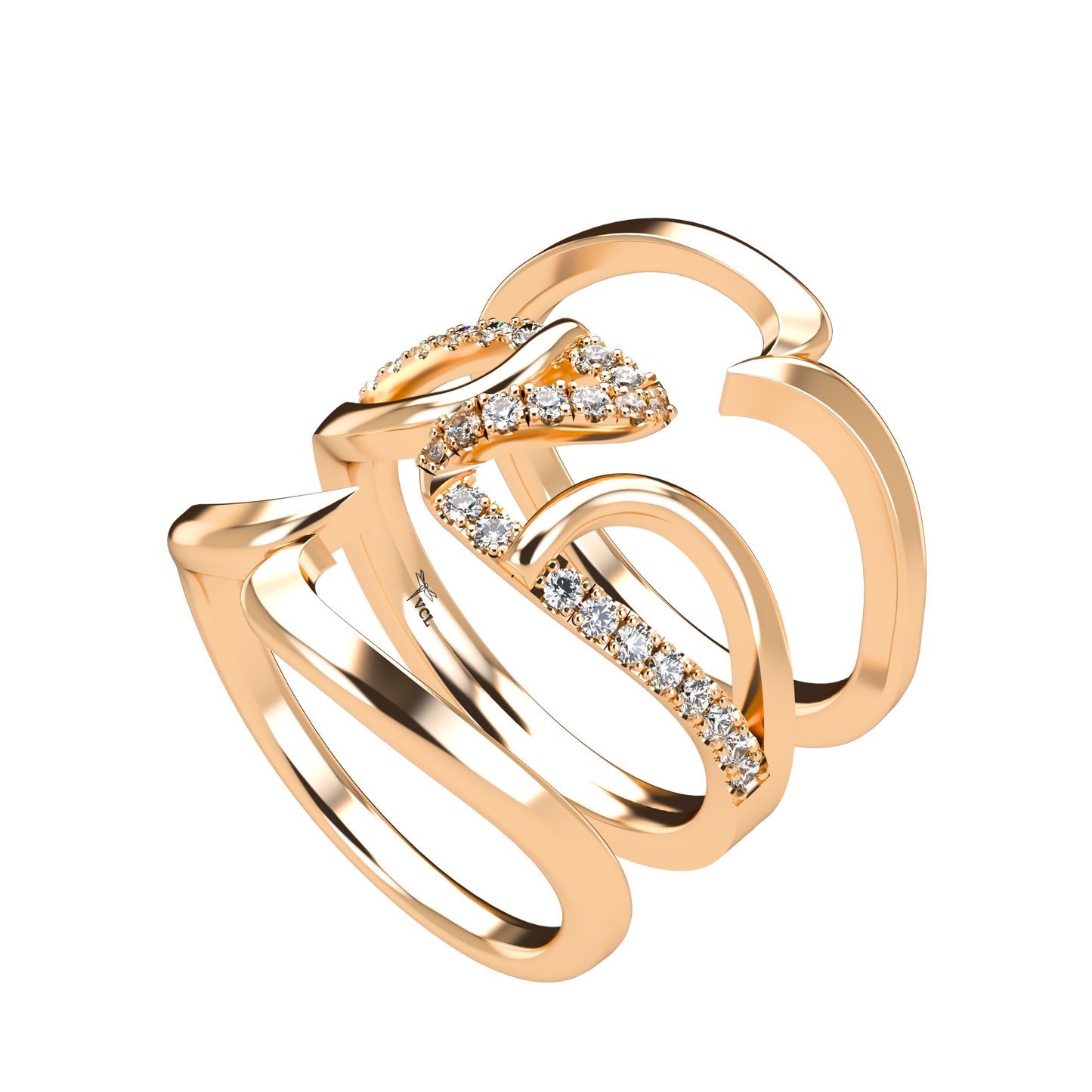 Jessica interlocking engagement ring set with diamond pavé 18Kt gold