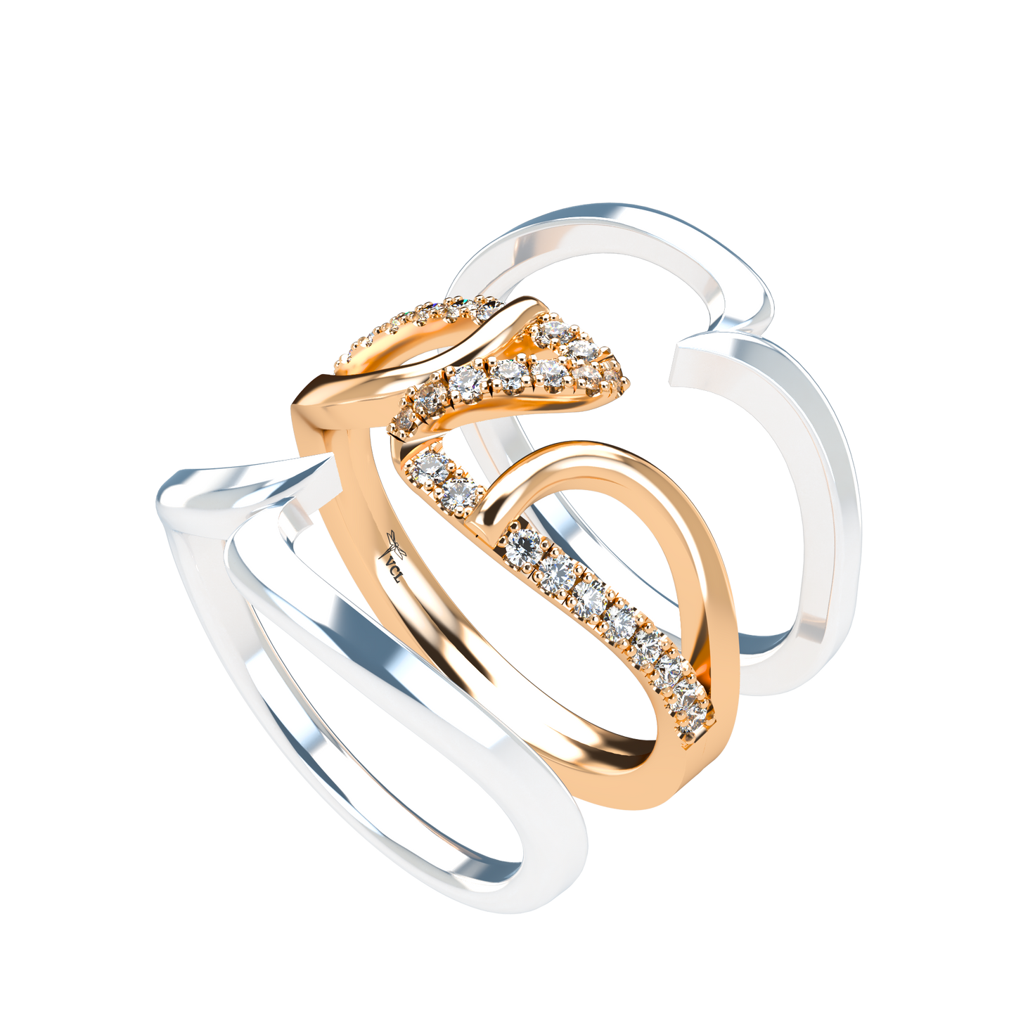 Jessica interlocking engagement ring set with diamond pavé 18Kt gold