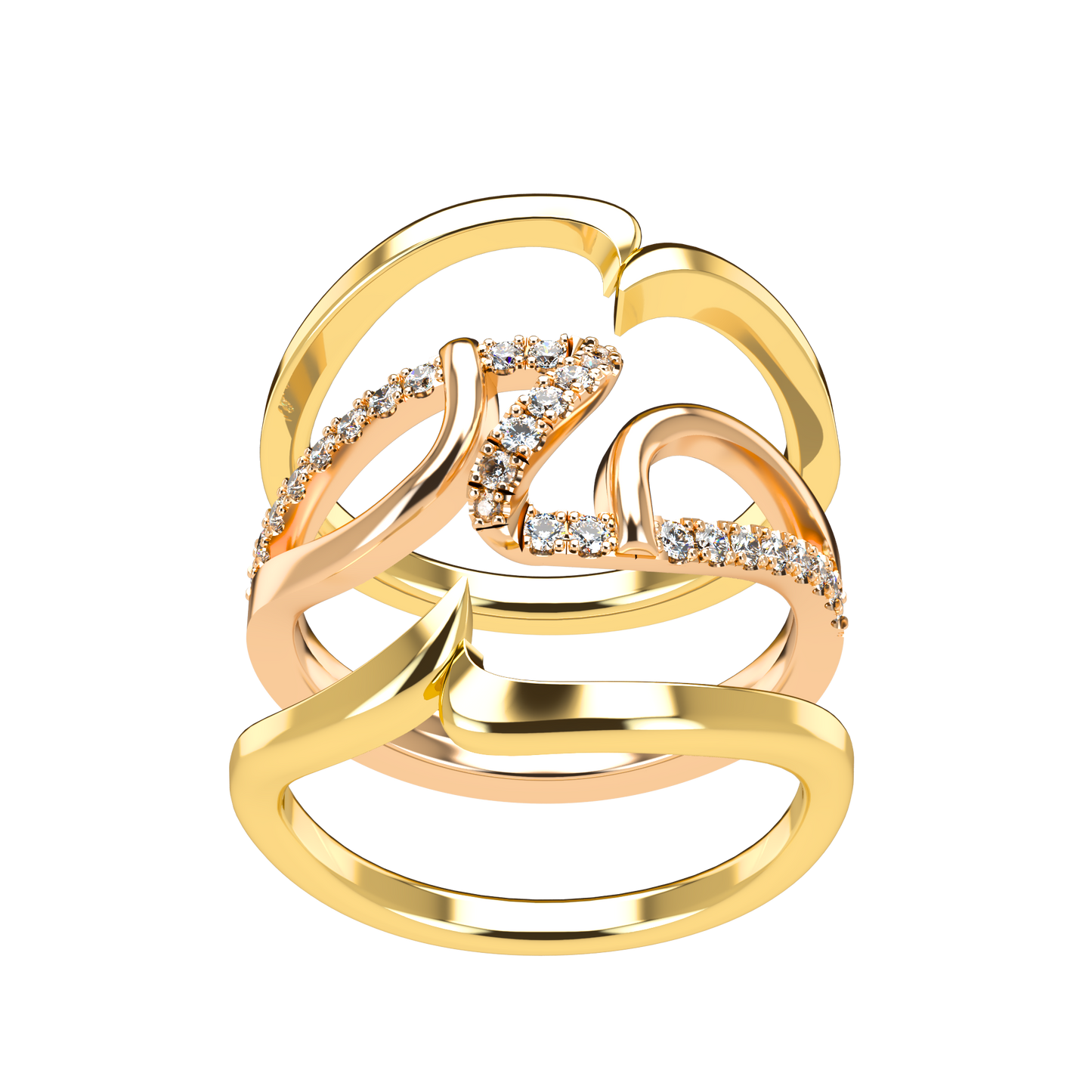 Jessica interlocking engagement ring set with diamond pavé 18Kt gold
