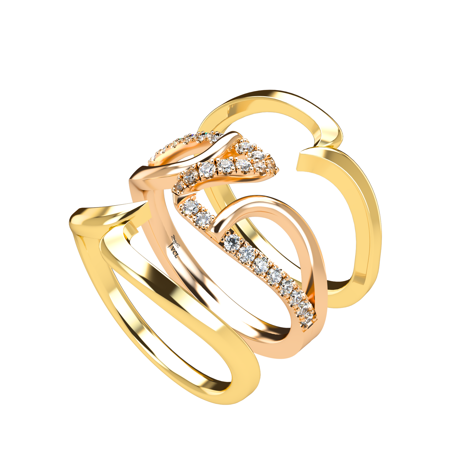 Jessica interlocking engagement ring set with diamond pavé 18Kt gold