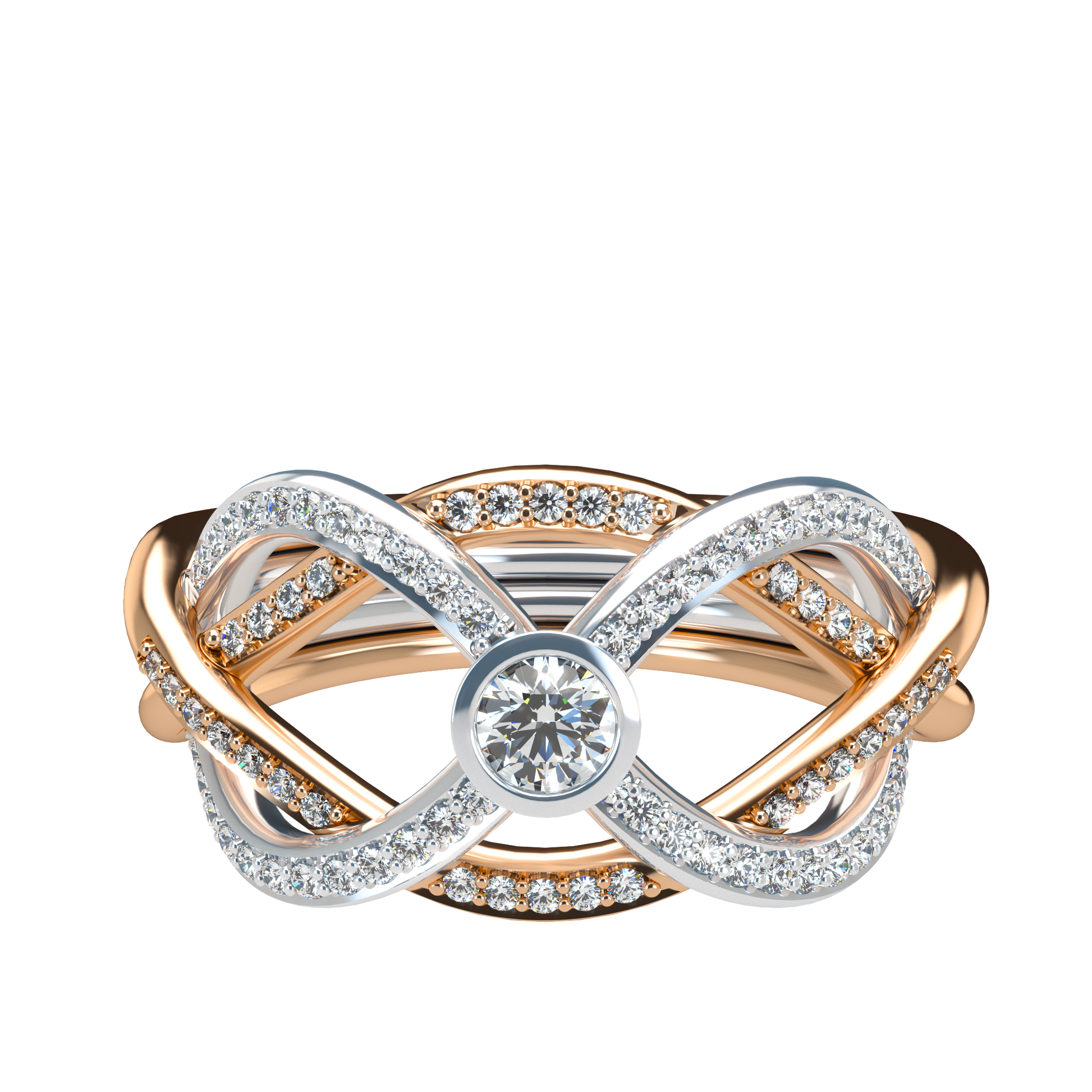 Puzzle ring with diamond pavé and round diamond bezel - ™ Joaillerie VCL
