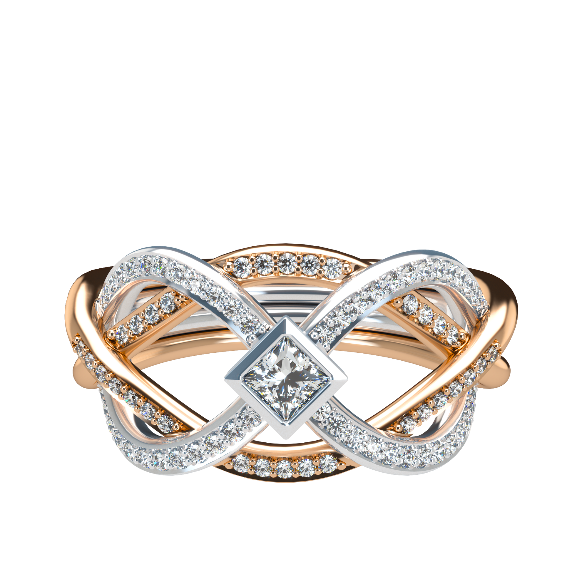 Puzzle ring with Full diamond pavé and princess cut diamond Bezel - ™ Joaillerie VCL