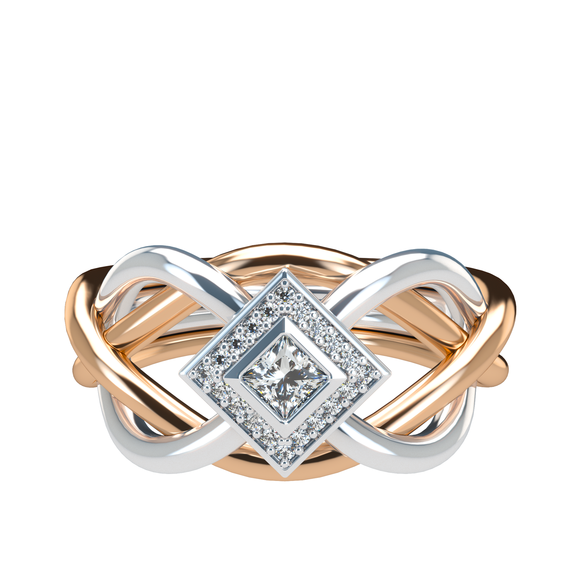 Classic puzzle ring with princess cut diamond halo setting - ™ Joaillerie VCL