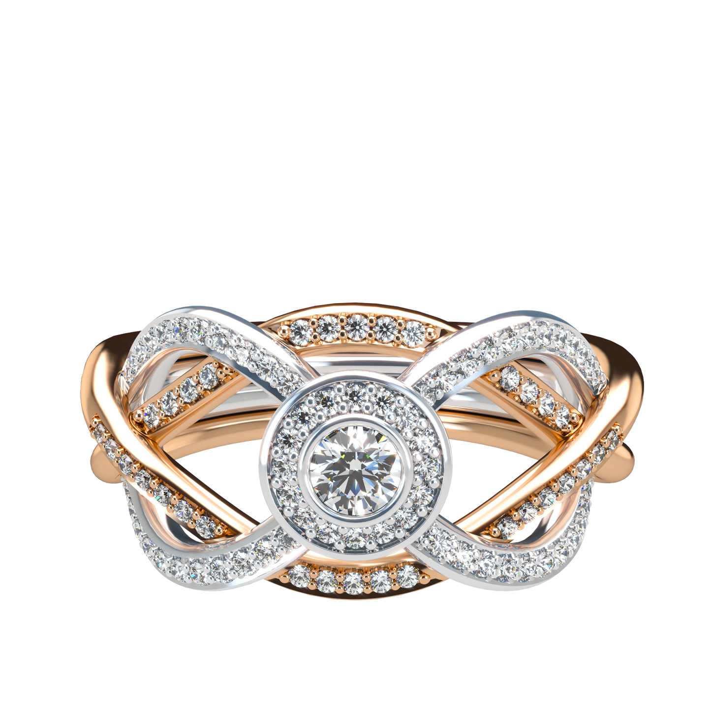 Puzzle ring with full diamond pavé with diamond halo - ™ Joaillerie VCL
