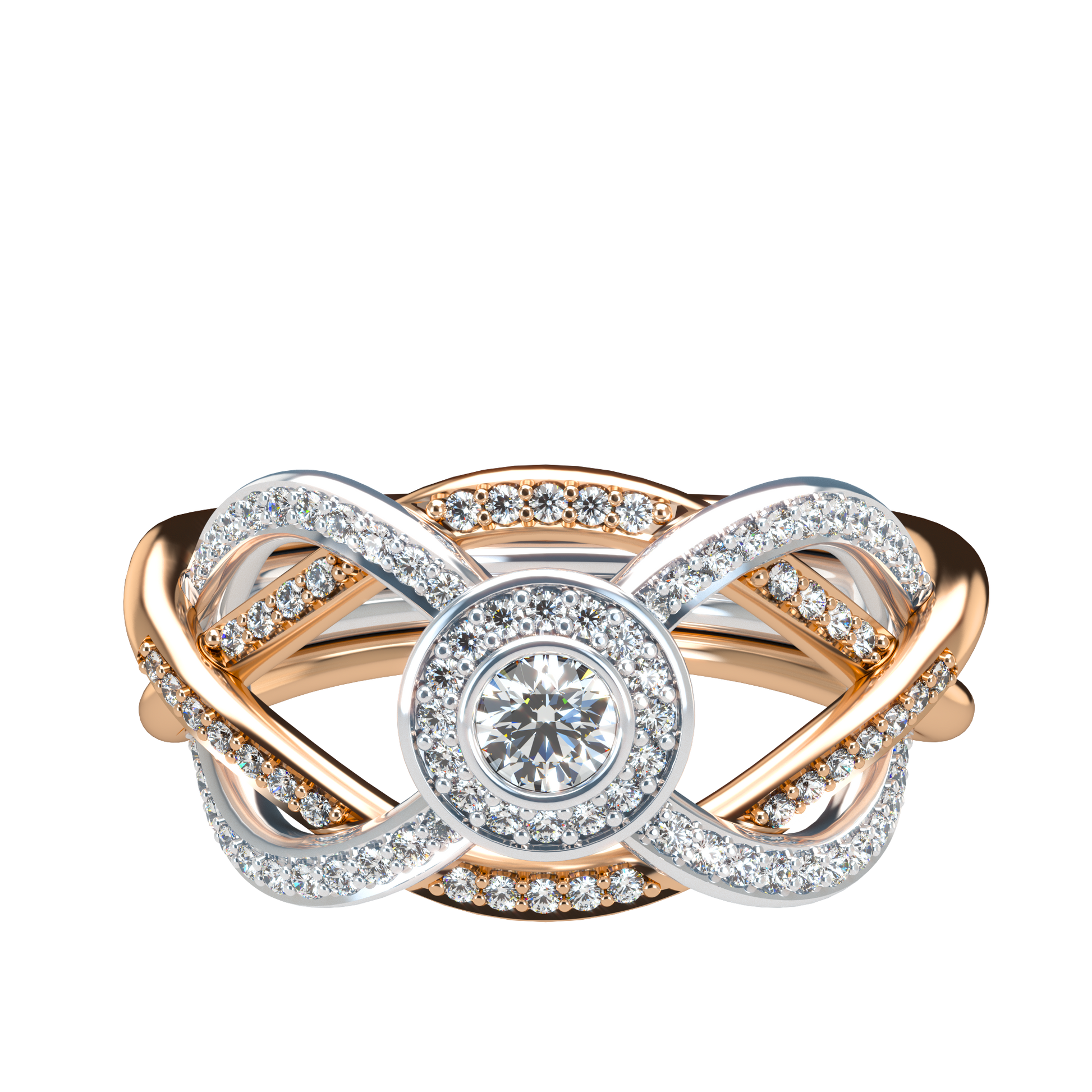 Puzzle ring with full diamond pavé with diamond halo - ™ Joaillerie VCL