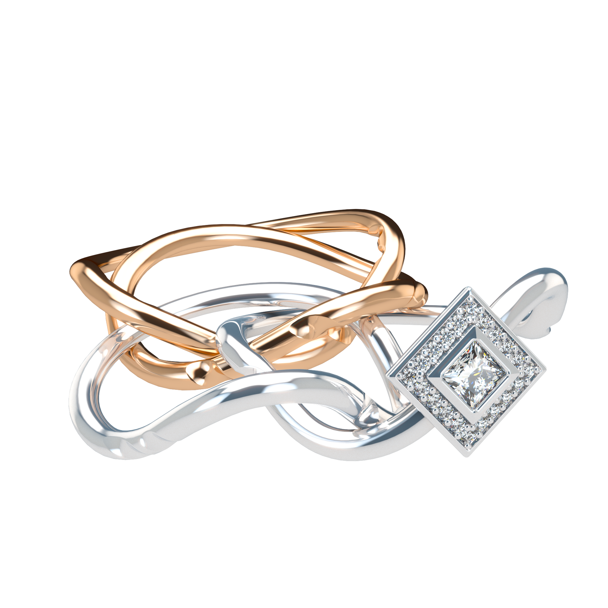 Classic puzzle ring with princess cut diamond halo setting - ™ Joaillerie VCL
