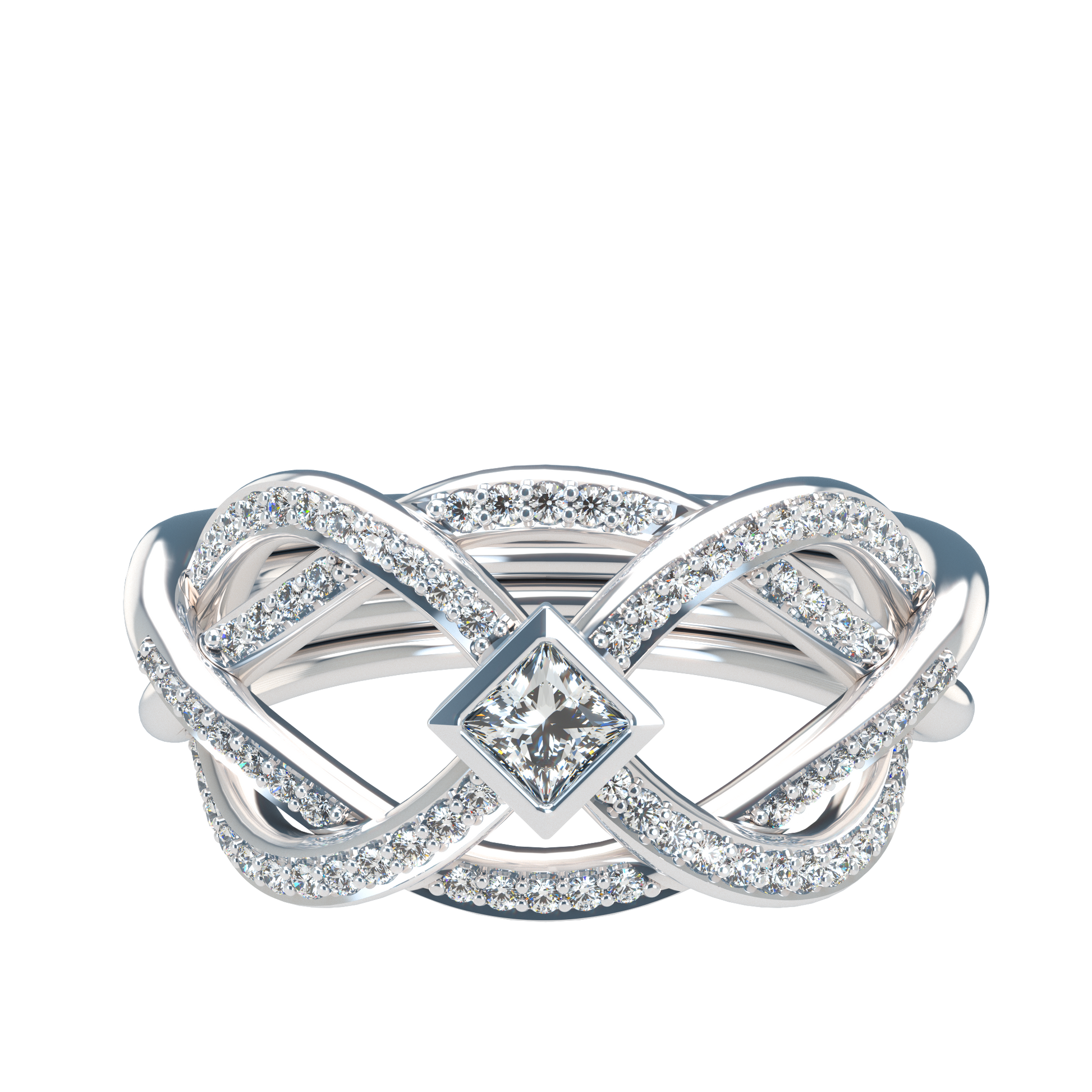 Puzzle ring with Full diamond pavé and princess cut diamond Bezel - ™ Joaillerie VCL