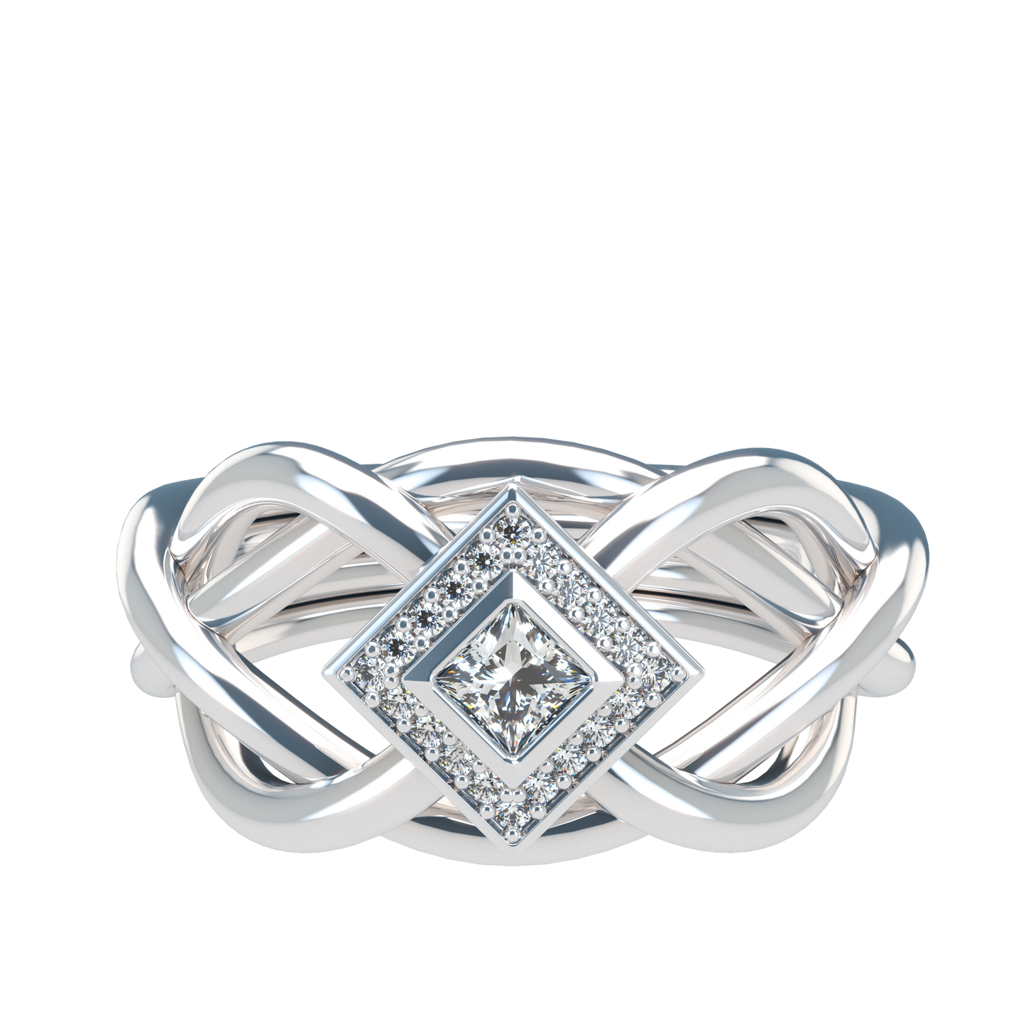 Classic puzzle ring with princess cut diamond halo setting - ™ Joaillerie VCL