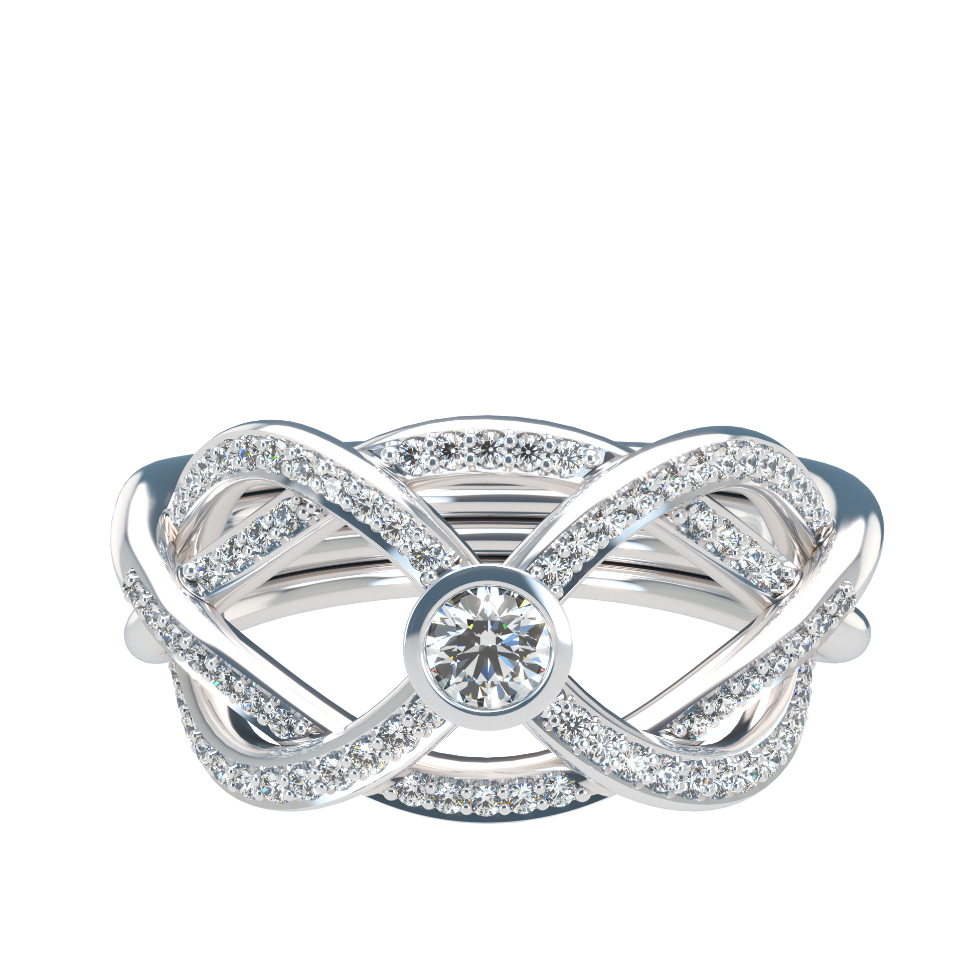 Puzzle ring with diamond pavé and round diamond bezel - ™ Joaillerie VCL
