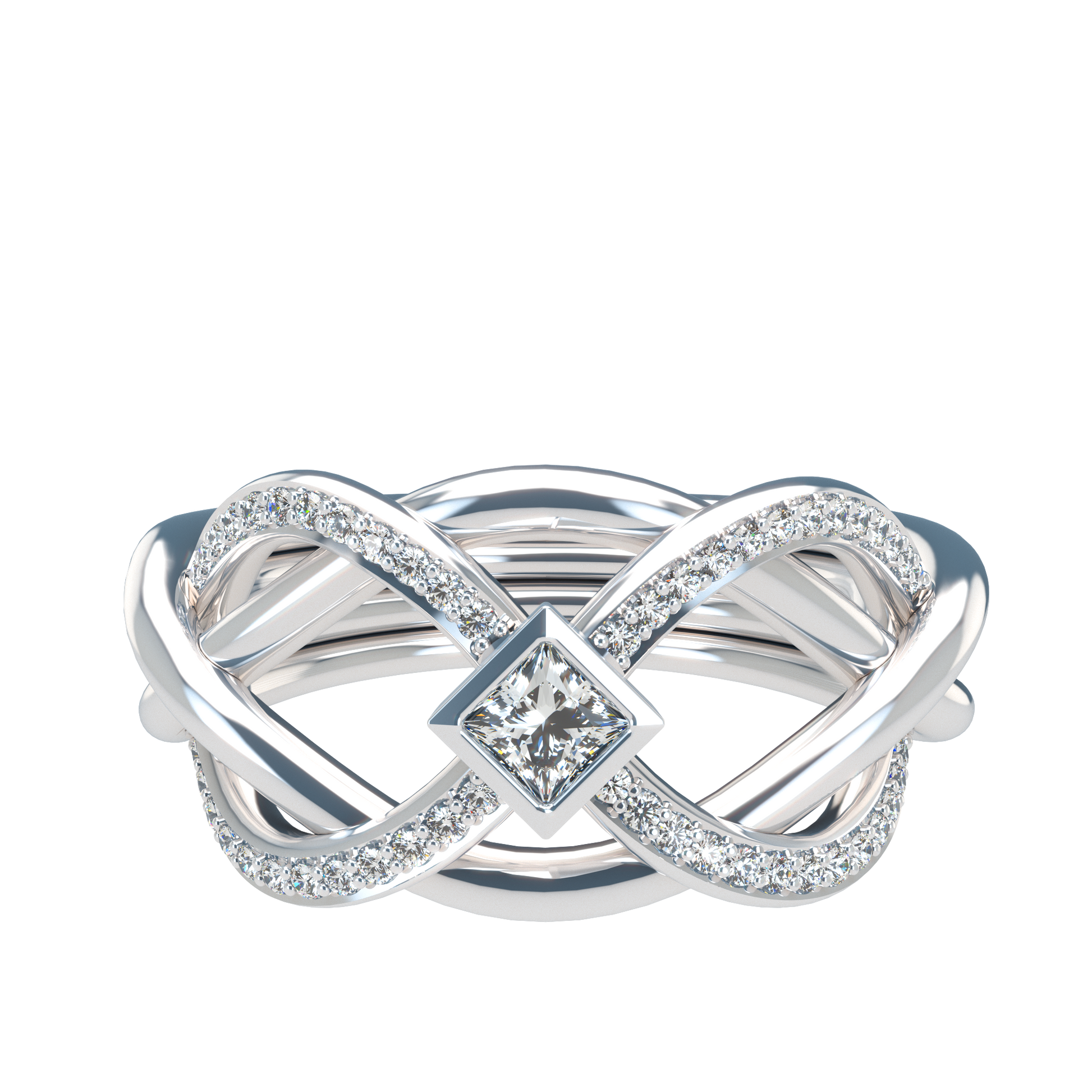 Puzzle ring with Half diamond Pavé and Princess cut diamond Bezel - ™ Joaillerie VCL