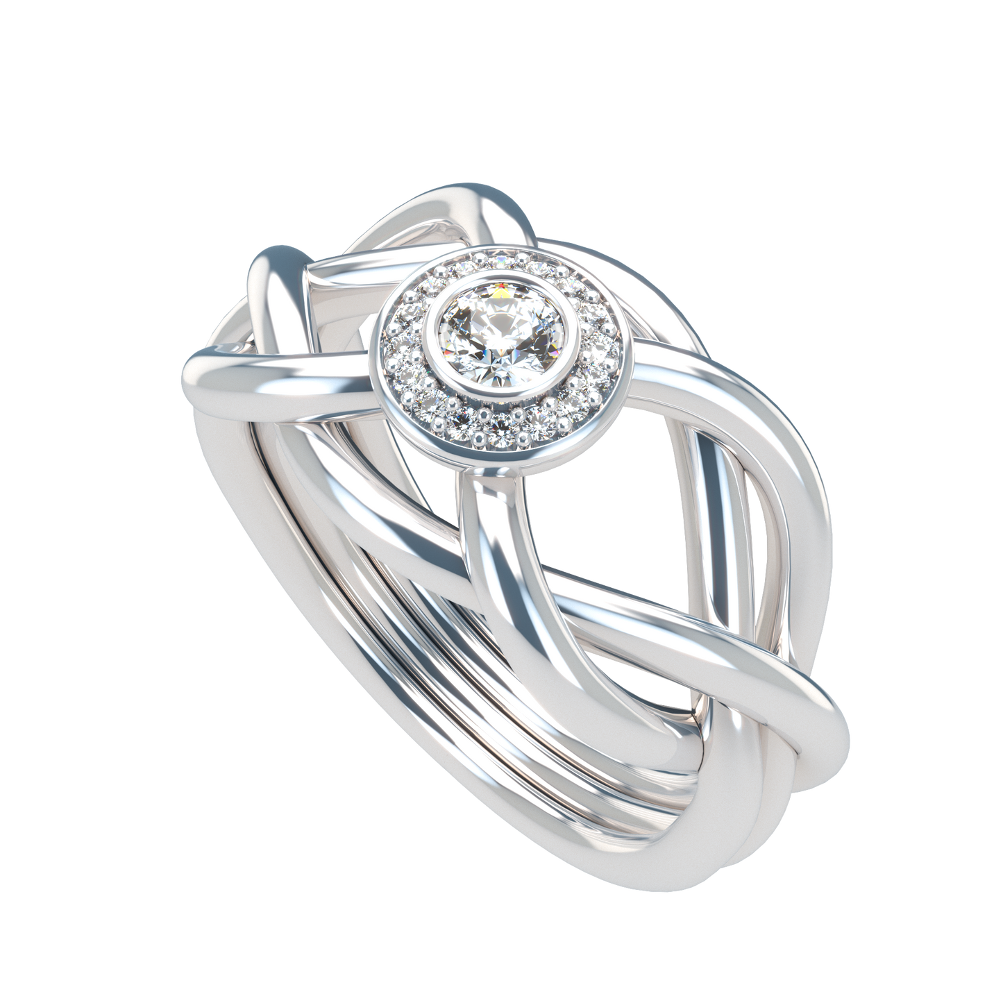 Classic puzzle ring with central halo diamond - ™ Joaillerie VCL