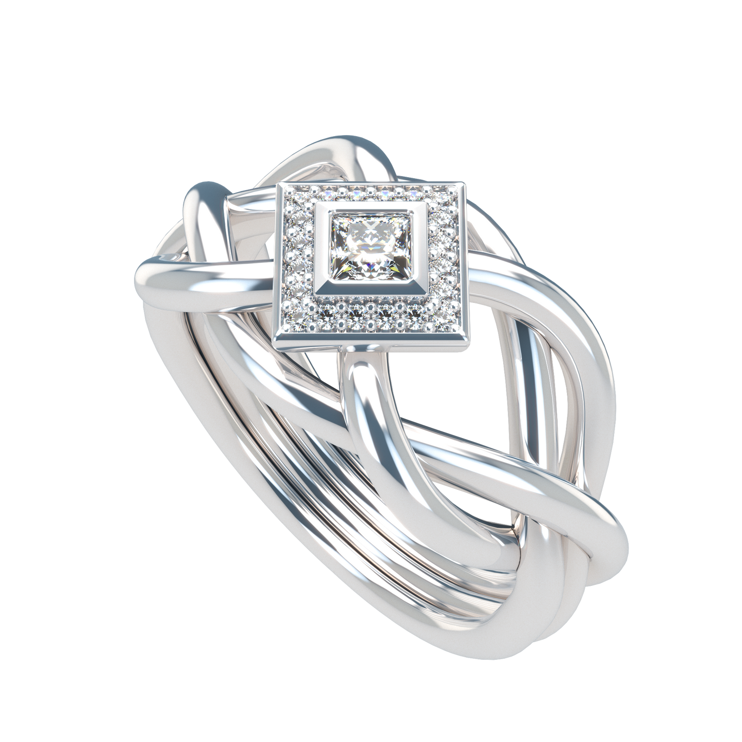 Classic puzzle ring with princess cut diamond halo setting - ™ Joaillerie VCL