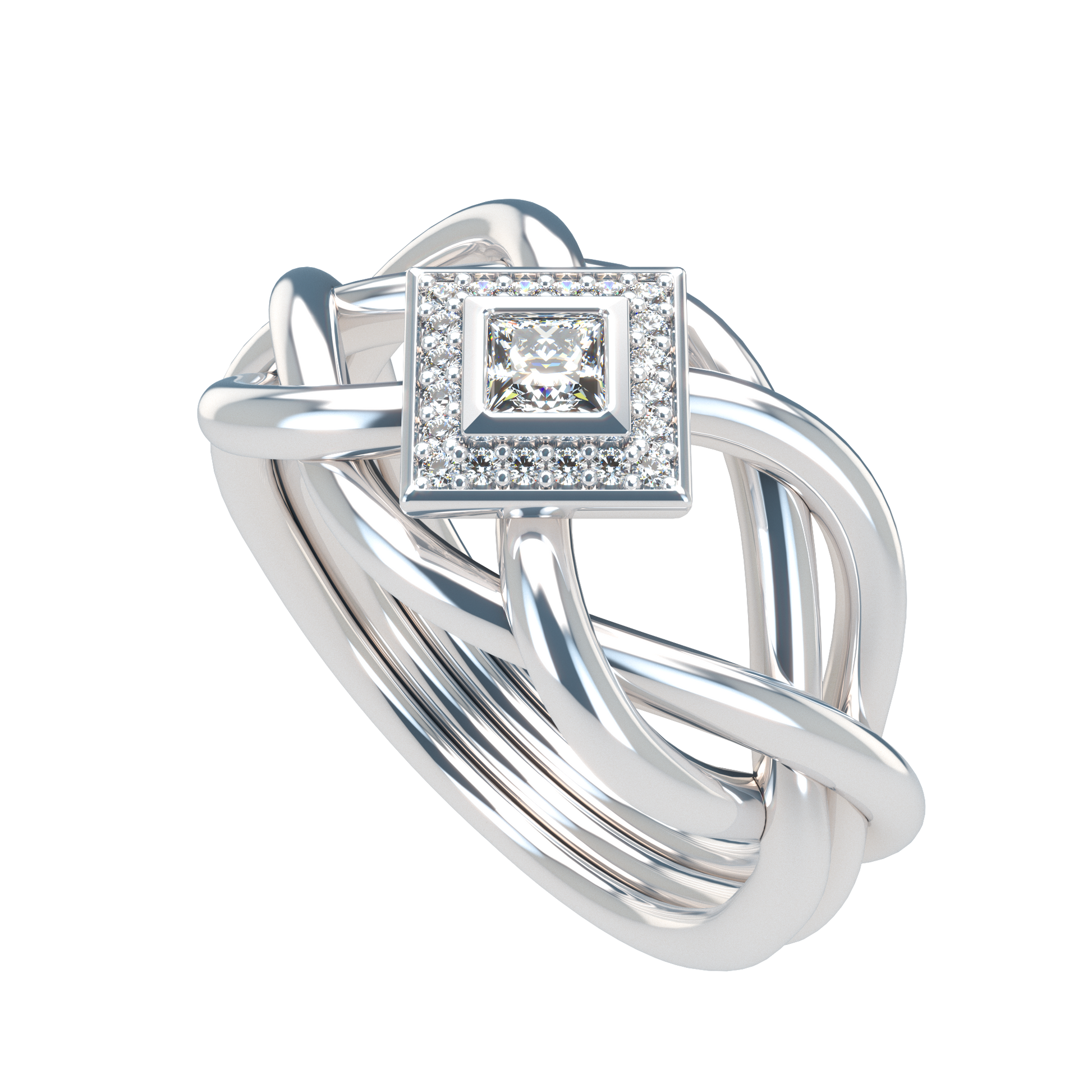 Classic puzzle ring with princess cut diamond halo setting - ™ Joaillerie VCL