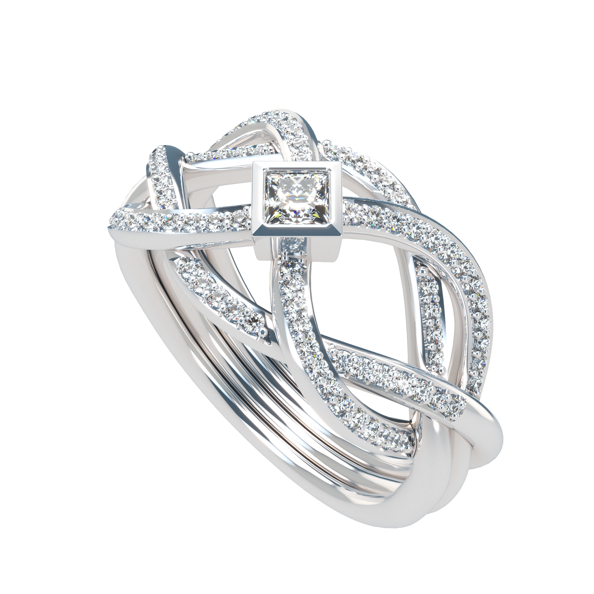 Puzzle ring with Full diamond pavé and princess cut diamond Bezel - ™ Joaillerie VCL