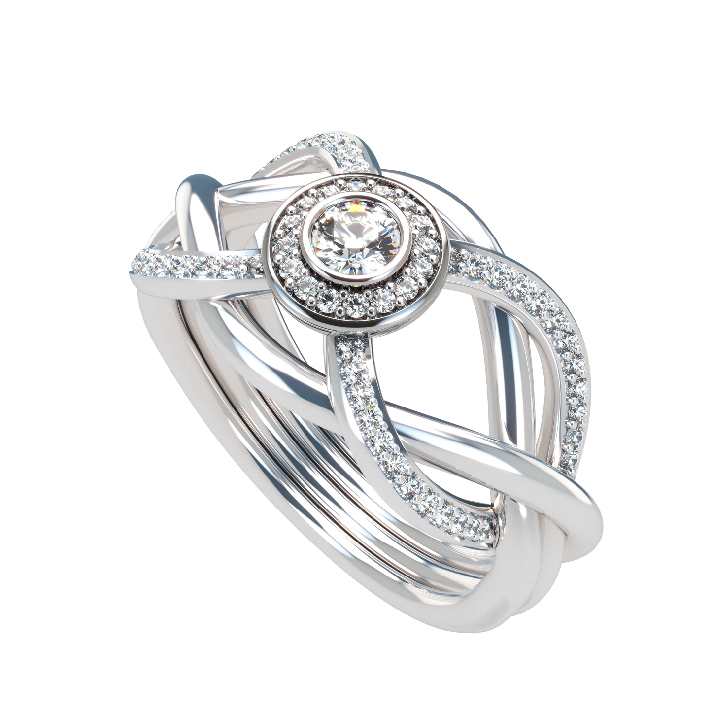 Puzzle ring half diamond pavé halo diamond setting - ™ Joaillerie VCL