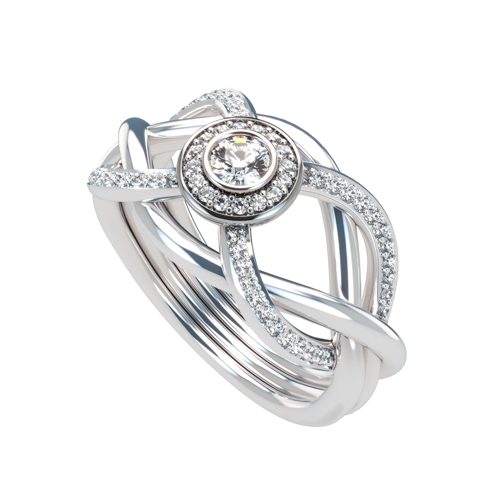 Puzzle ring half diamond pavé halo diamond setting - ™ Joaillerie VCL