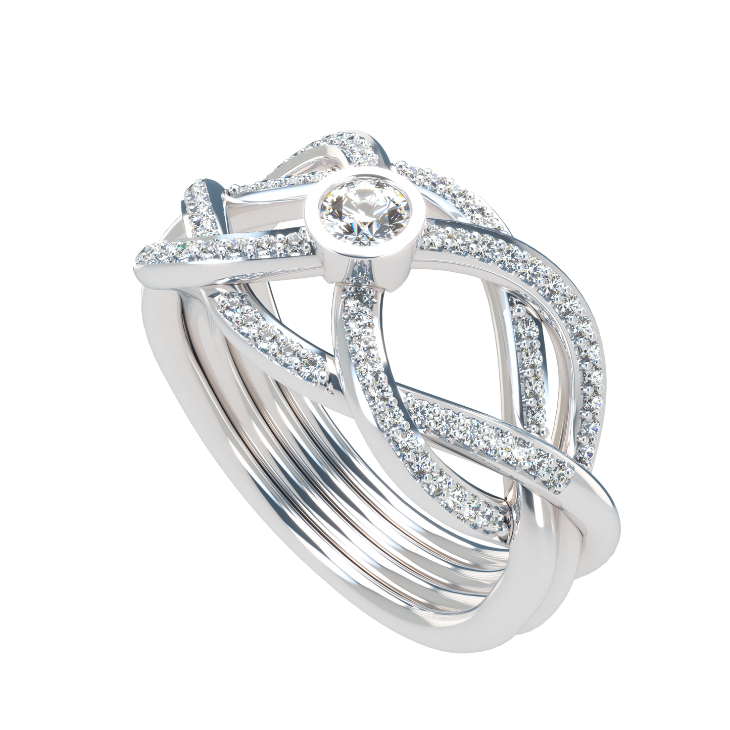 Puzzle ring with diamond pavé and round diamond bezel - ™ Joaillerie VCL
