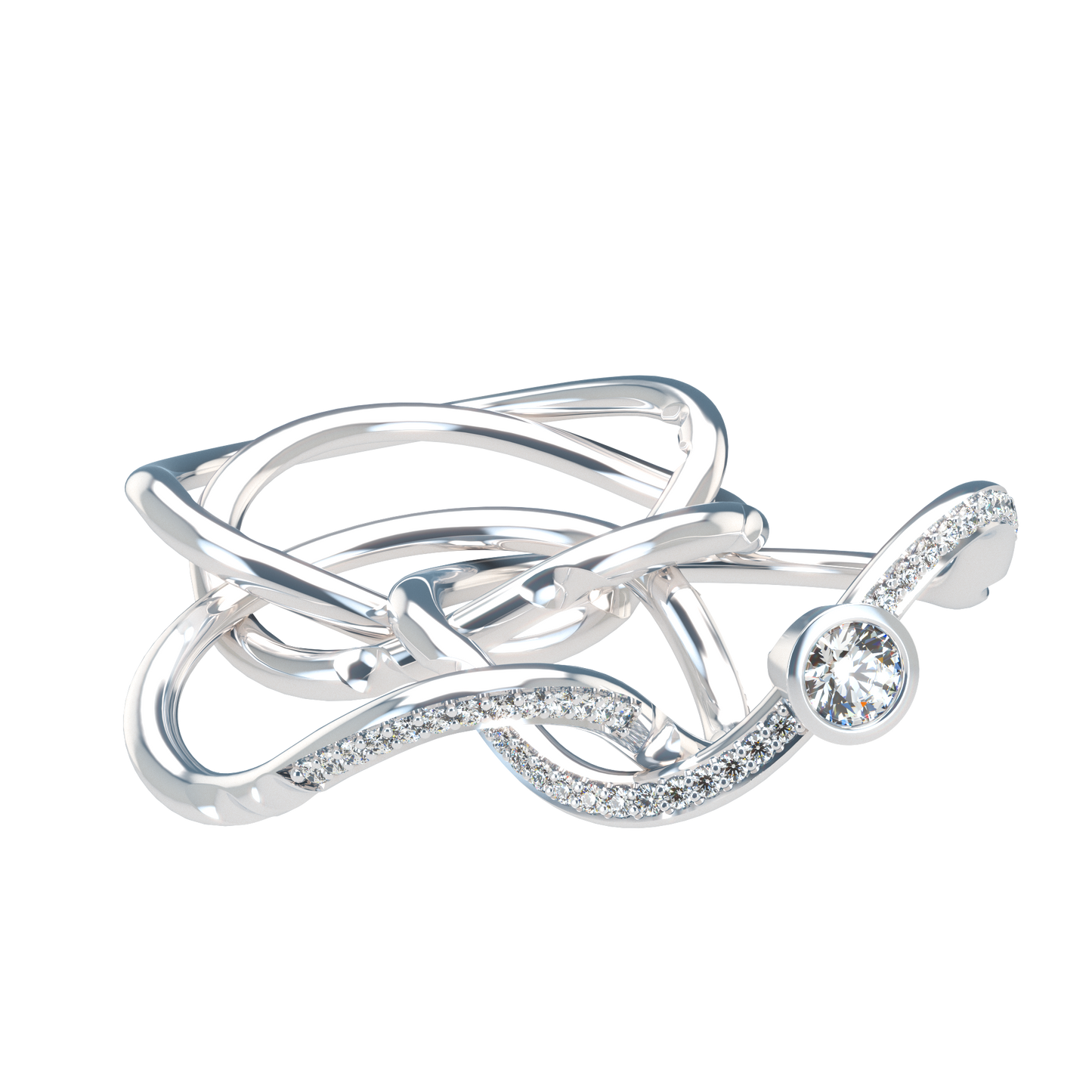 Puzzle ring with half pavé diamond bezel - ™ Joaillerie VCL