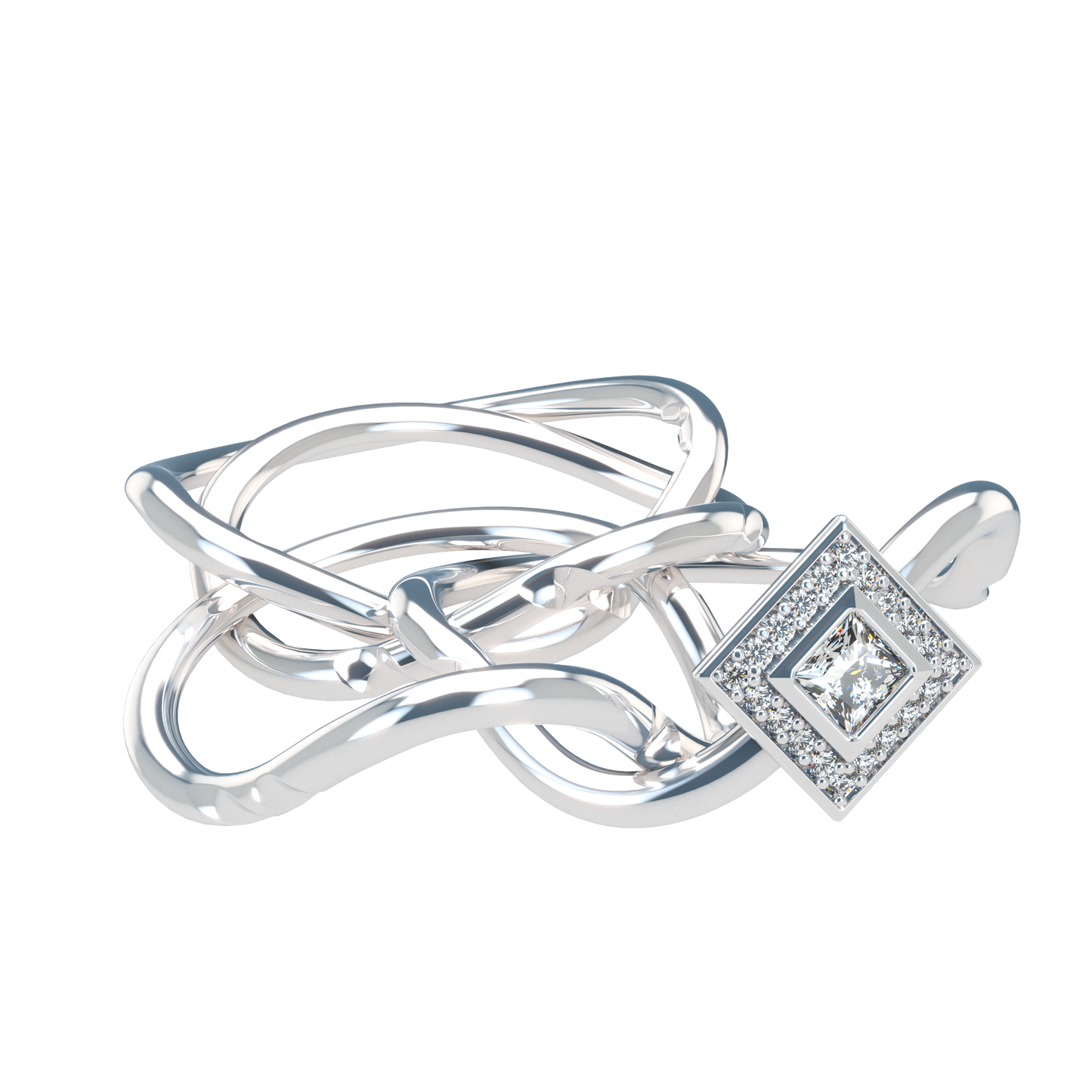 Classic puzzle ring with princess cut diamond halo setting - ™ Joaillerie VCL
